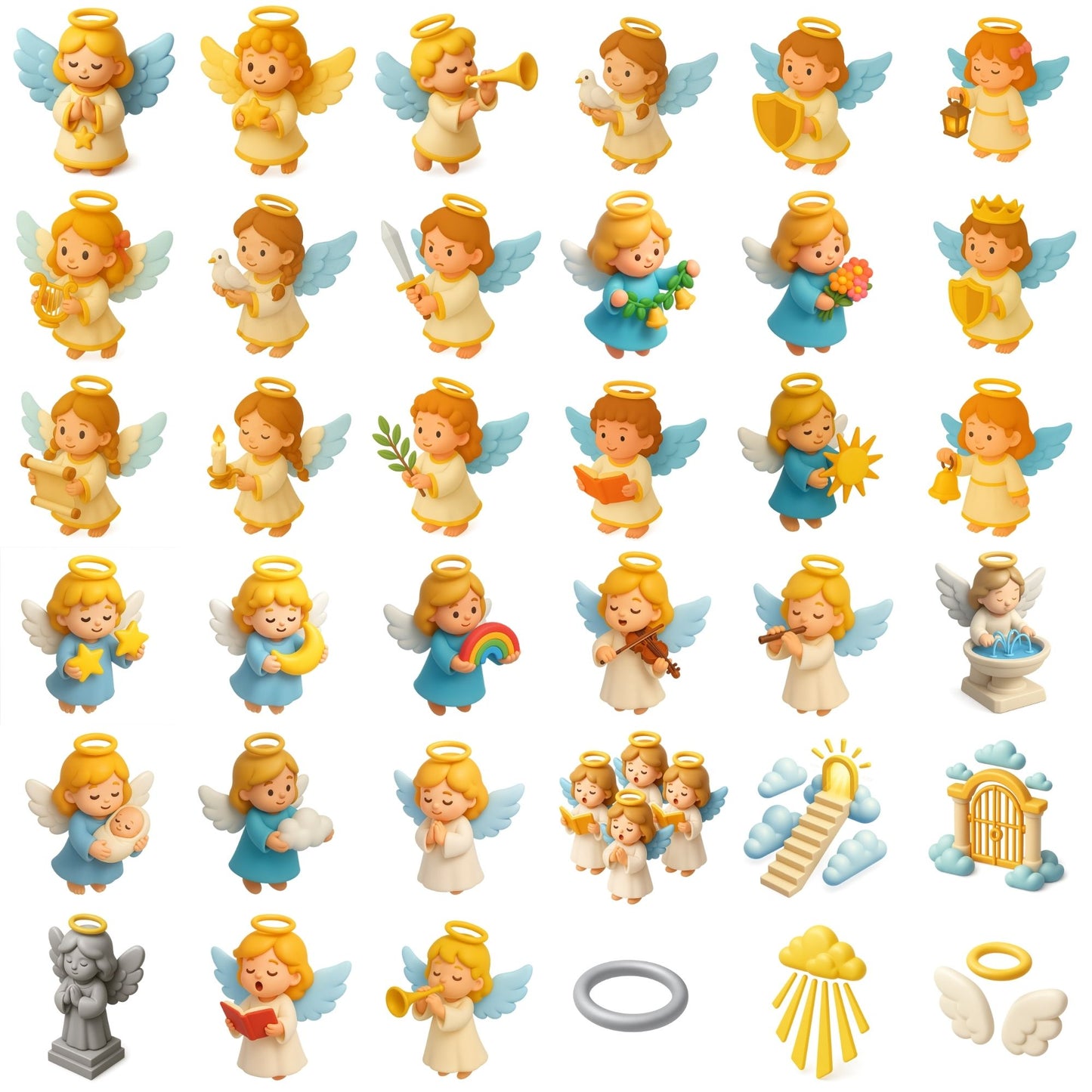 3D Angel Clipart Bundle, Christian PNG Graphics, Heavenly Angels Wings Clouds Harps, Religious Digital Download (61 PNG)