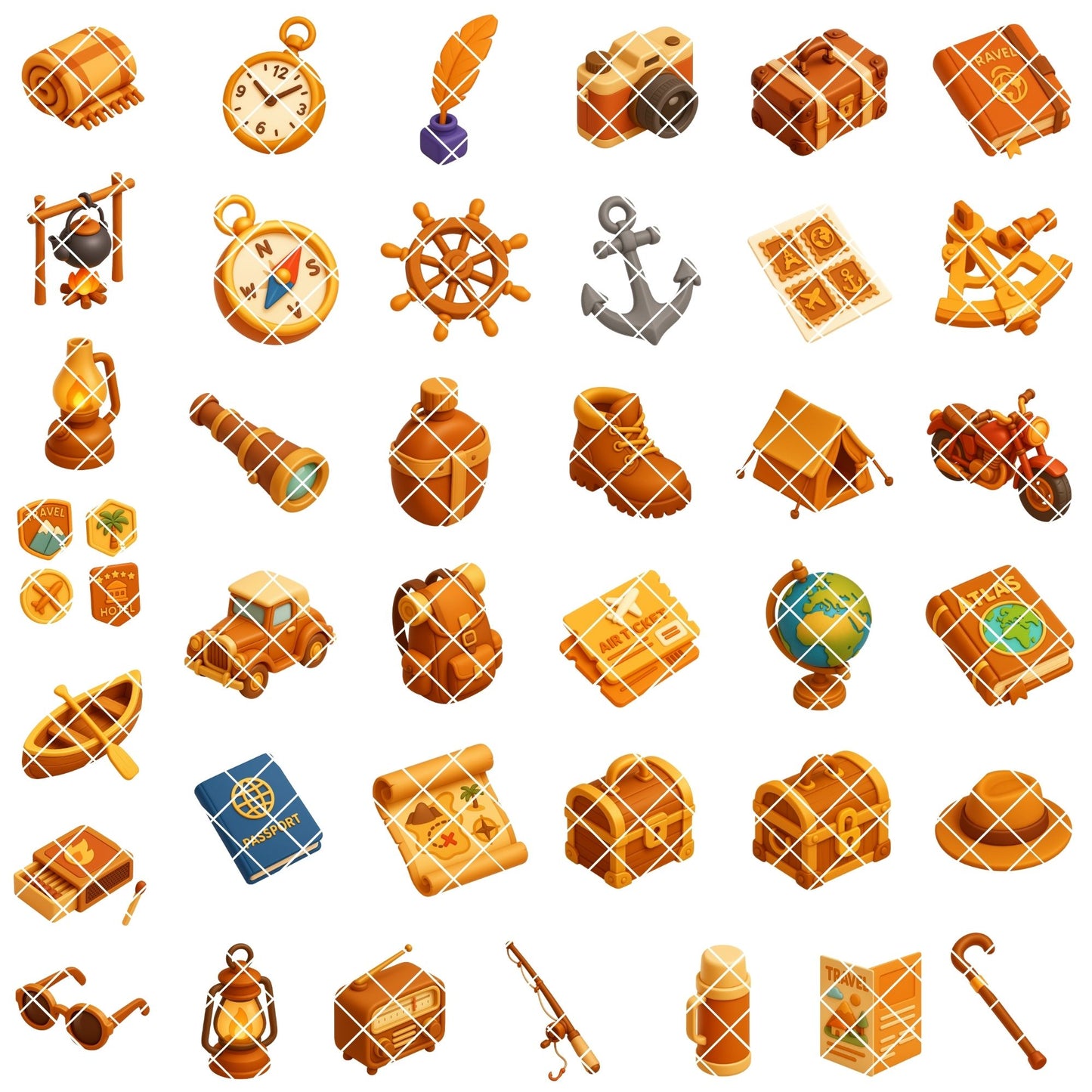 Vintage Travel Clipart Bundle – Retro Adventure PNG, Explorer Icons, Travel Journal Graphics, Old World Travel Clipart, 53 PNG