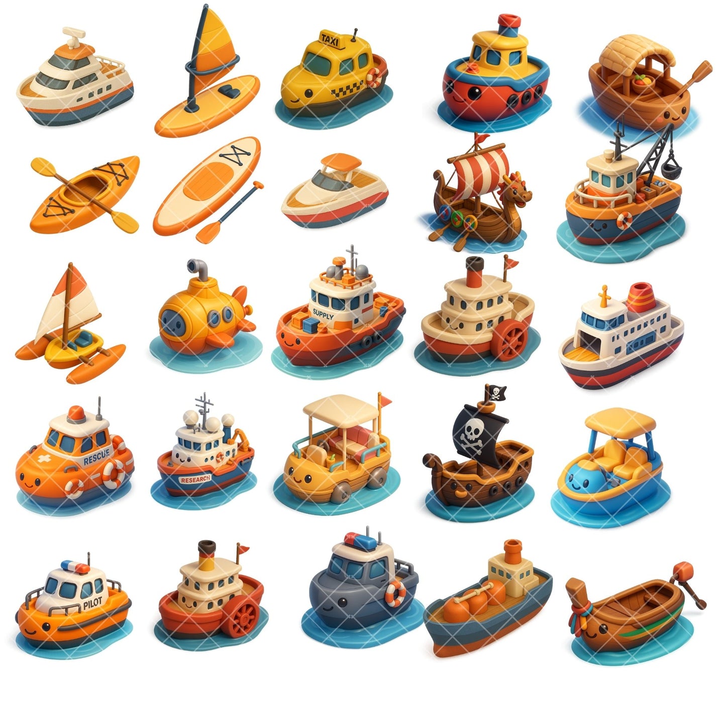 3D Boat Clipart Bundle – Isometric Ship, Yacht & Submarine PNG Set, Aquatic Transportation Graphics, Nautical Vehicles, 56 PNG Files