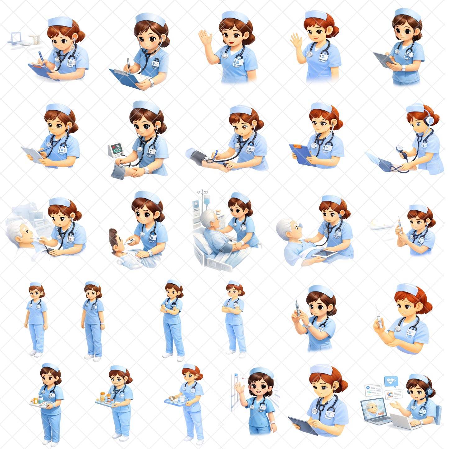 Nurse 3D Clipart Bundle – Medical Staff & Healthcare Scenes PNG, Nurse Characters, Hospital Tools, Appreciation & Education Art, 55 PNG