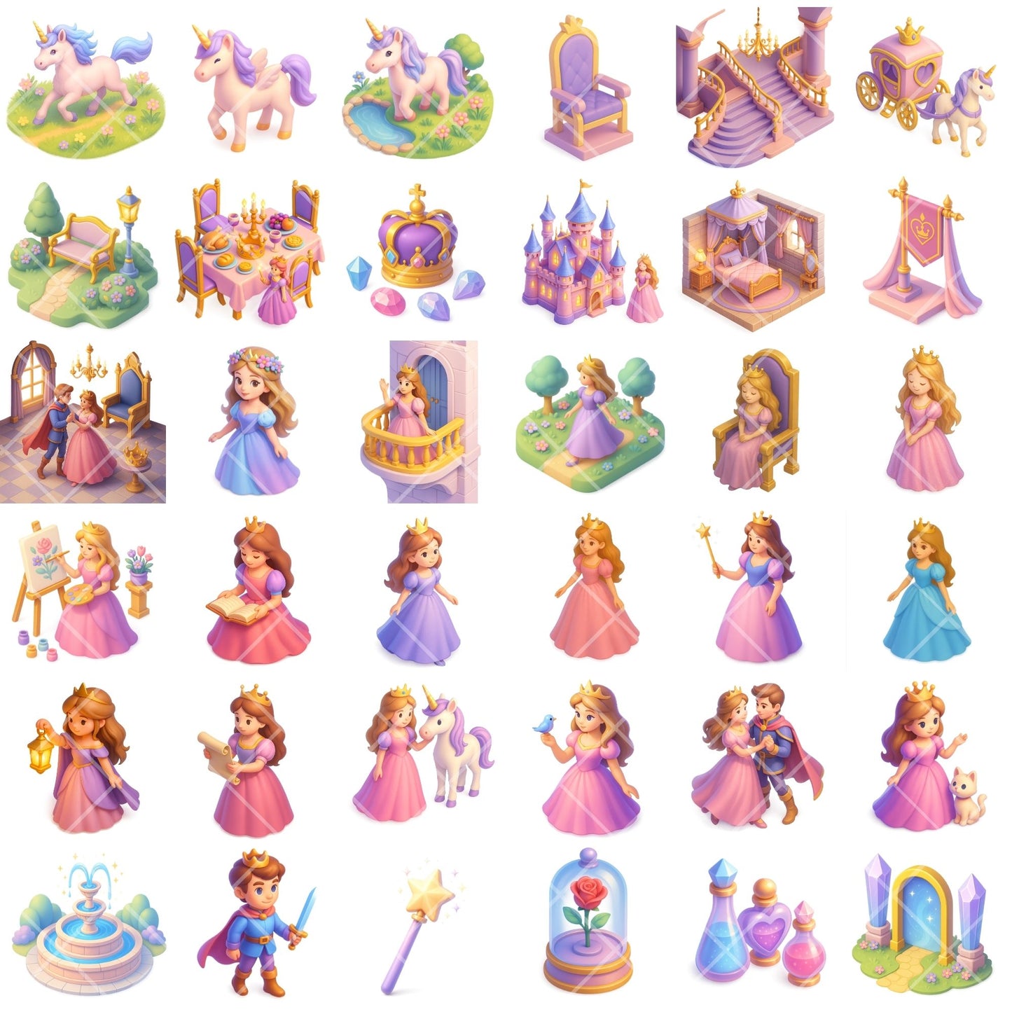 Princess Clipart PNG | Fantasy Fairytale Kingdom | Unicorn Castle Princess Art | Magical Princess PNG | Commercial Use