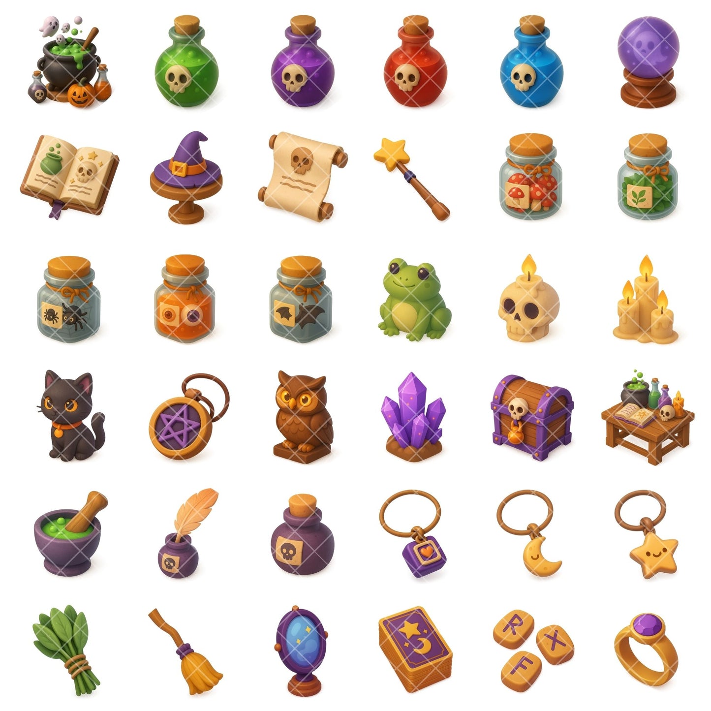 Halloween Potion Clipart 3D – Witchcraft PNG Bundle | Spooky Potions, Cauldrons & Spell Items (55 Files)