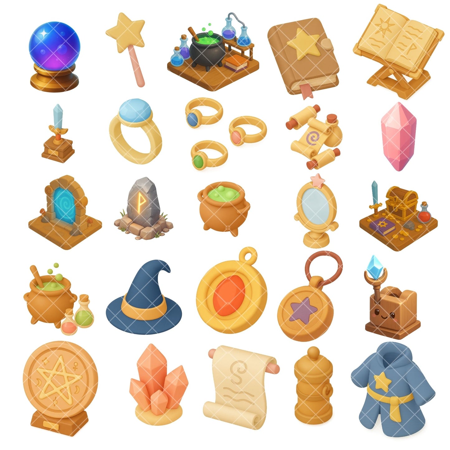 Magic Fantasy Props PNG – Witchy Clipart Set, Spell Books, Potions, Crystals & Wizard Graphics (60 Files)