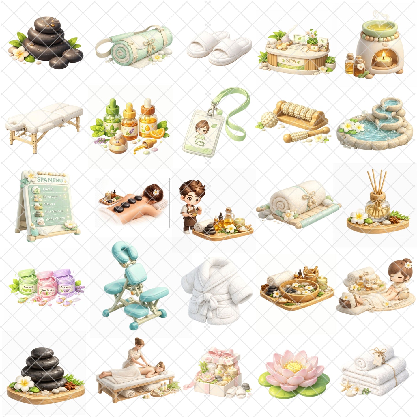 Spa Wellness 3D Clipart PNG Bundle – 47 Massage Therapist & Self-Care Graphics for Branding & Planners