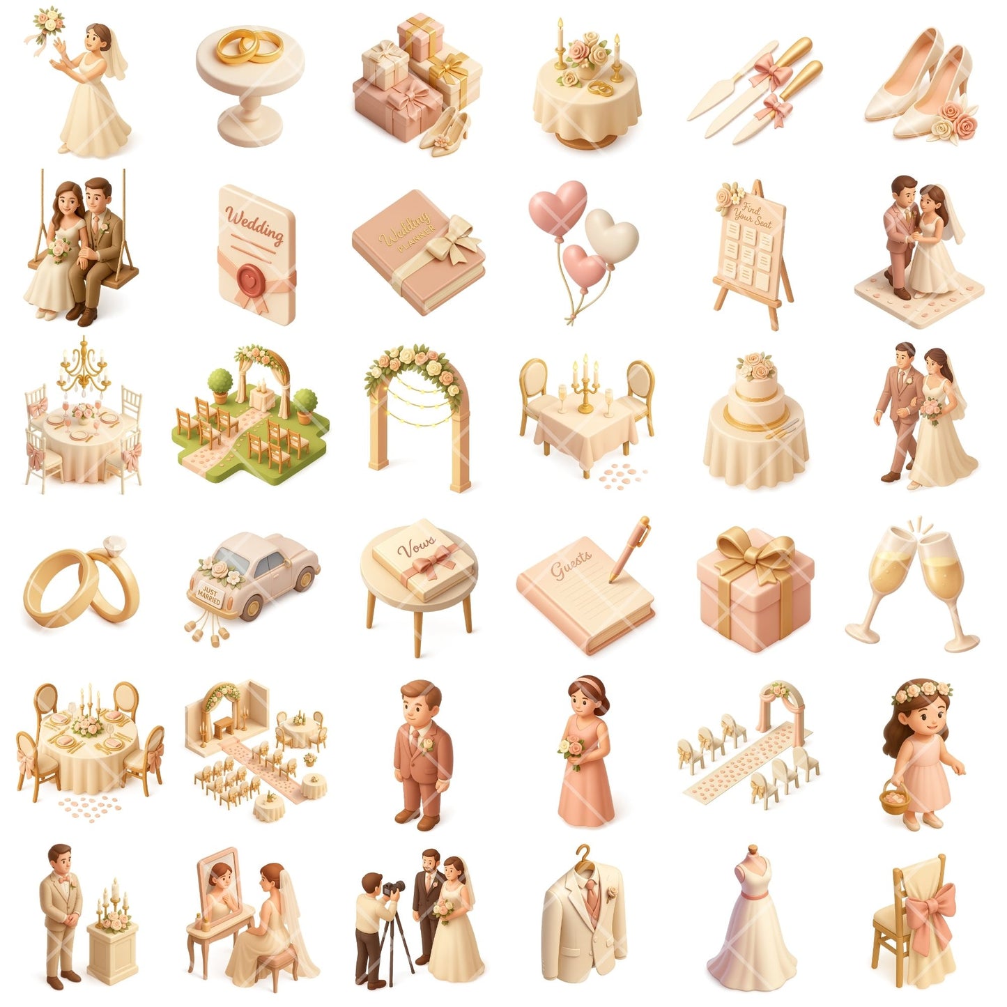 Wedding Clipart PNG | Romantic Bride & Groom Illustrations | Wedding Invitation Art | Love & Marriage PNG | Commercial Use