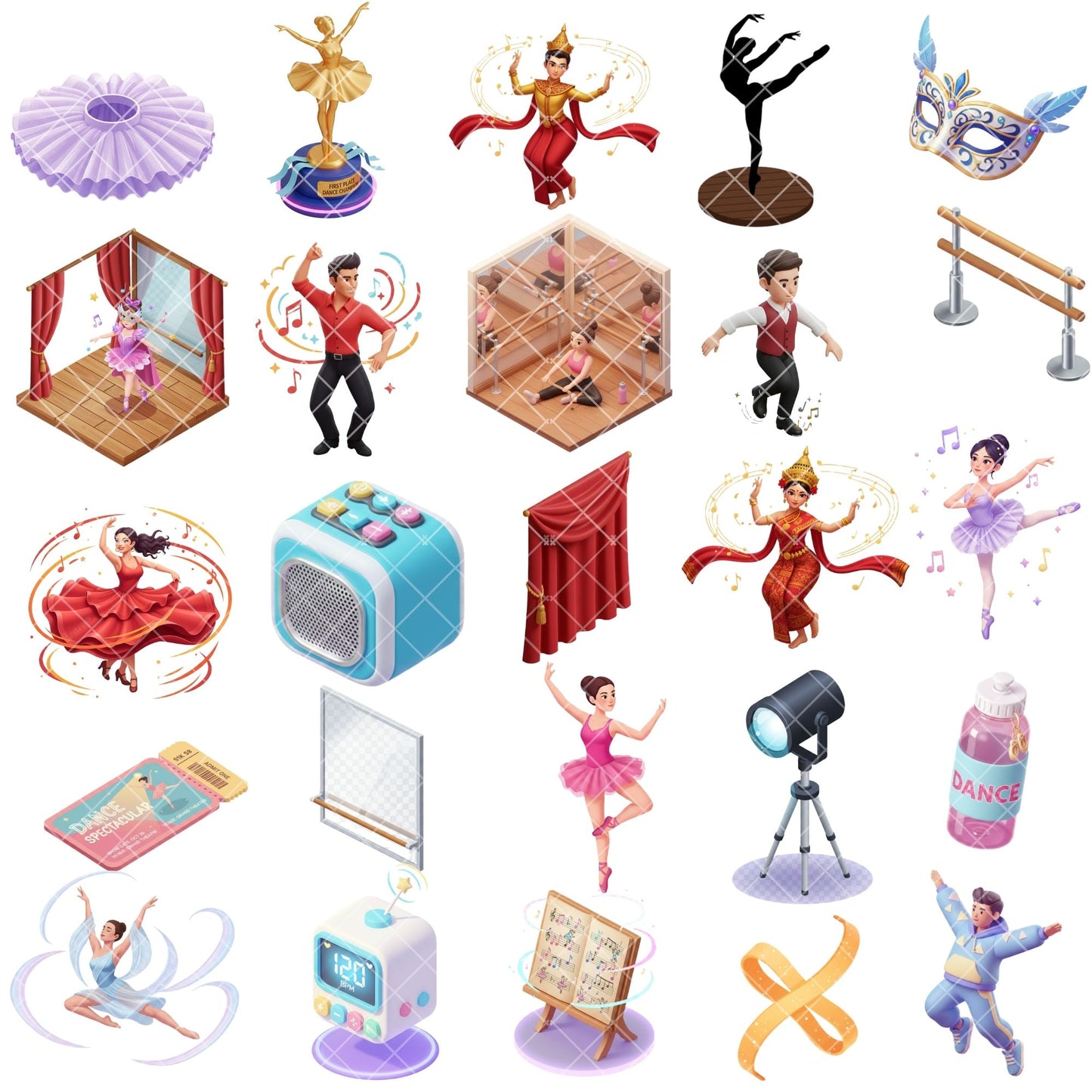 Dancer 3D Clipart Bundle – 50 Dance PNG Files – Ballet, Hip Hop, Salsa & Modern Dance Graphics