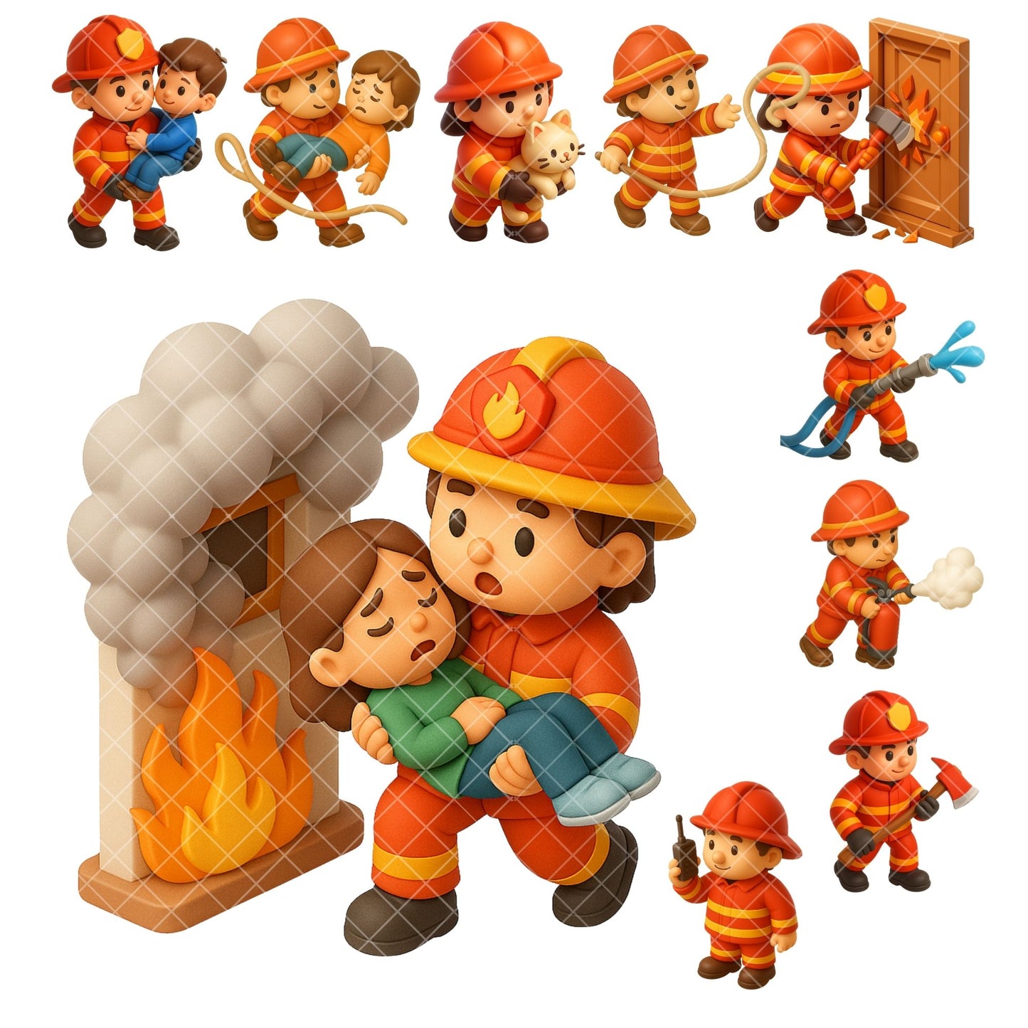 Fire Station Clipart – Firefighter & Emergency Response PNG Set, Rescue Trucks & Safety Graphics (63 Files)