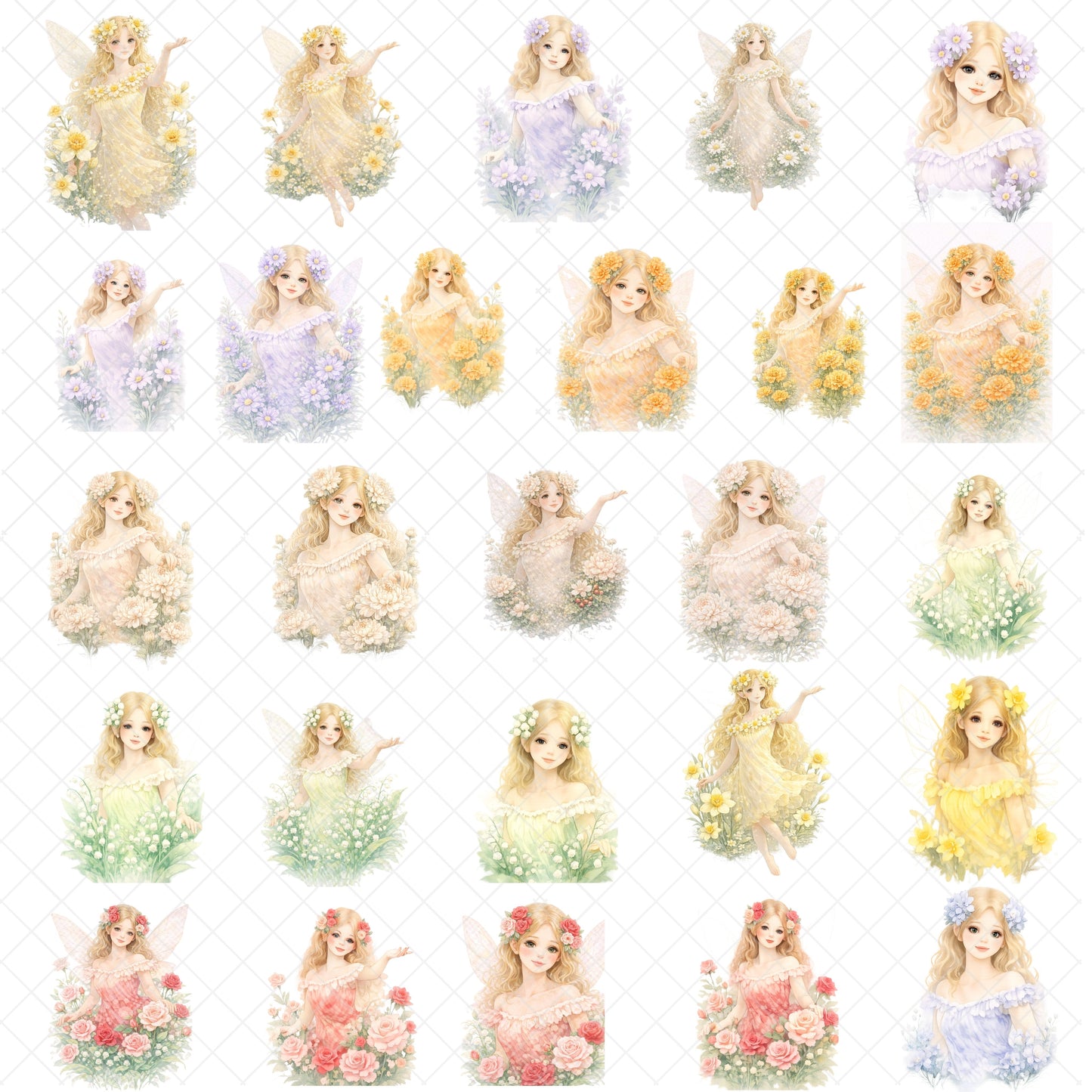 Birth Flower Fairy Clipart – 54 Watercolor PNGs for All 12 Months – Zodiac Floral Fairies, Birthday & Nursery Art