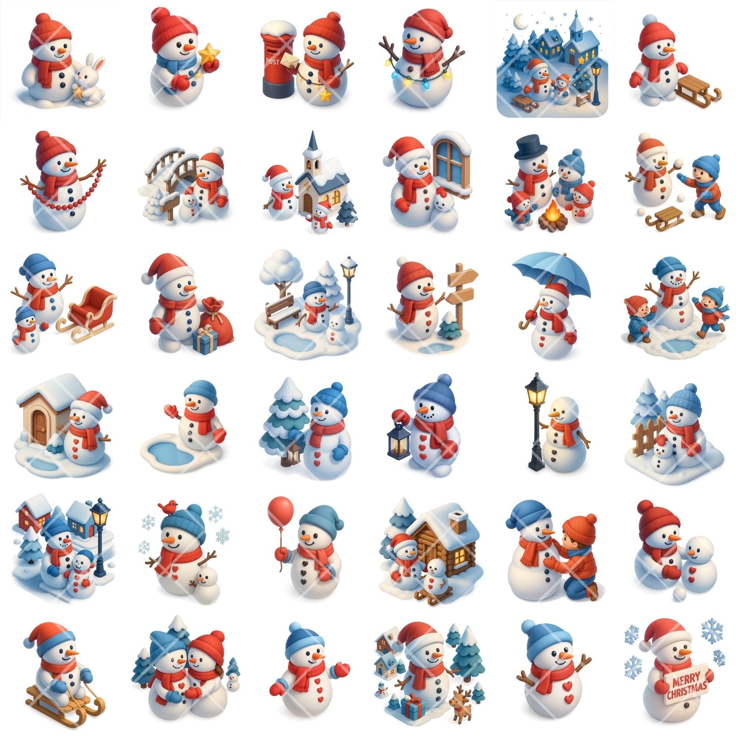 Snowman Clipart PNG | Winter Village Clipart | Whimsical Christmas Snowman Art | Holiday PNG Bundle | Commercial Use
