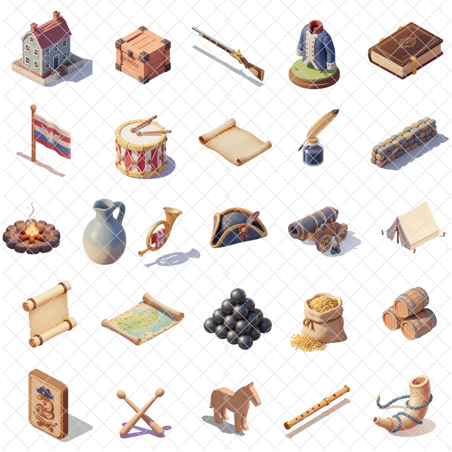 American Revolution 3D Clipart PNG Bundle – 55 Colonial War & US Independence Graphics for History Classroom