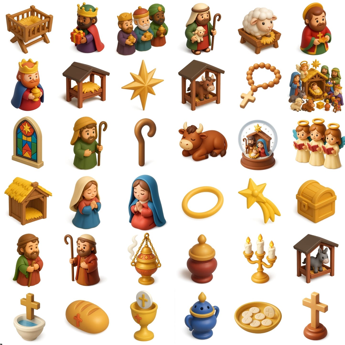 Christmas Nativity Clipart, Religious 3D PNG Bundle, Holy Family Angels Wise Men, Christian Christmas Decor (56 PNG)