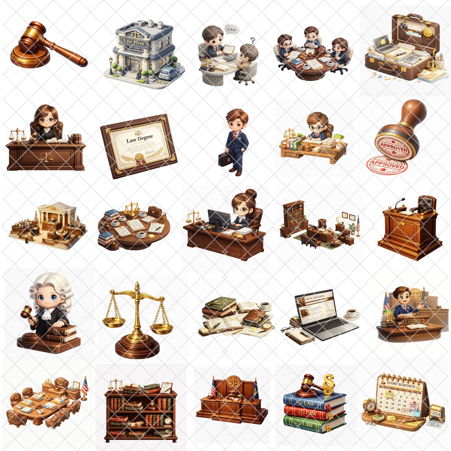 Lawyer 3D Isometric Clipart PNG Bundle – 47 Legal Graphics for Law Firm Branding & Education