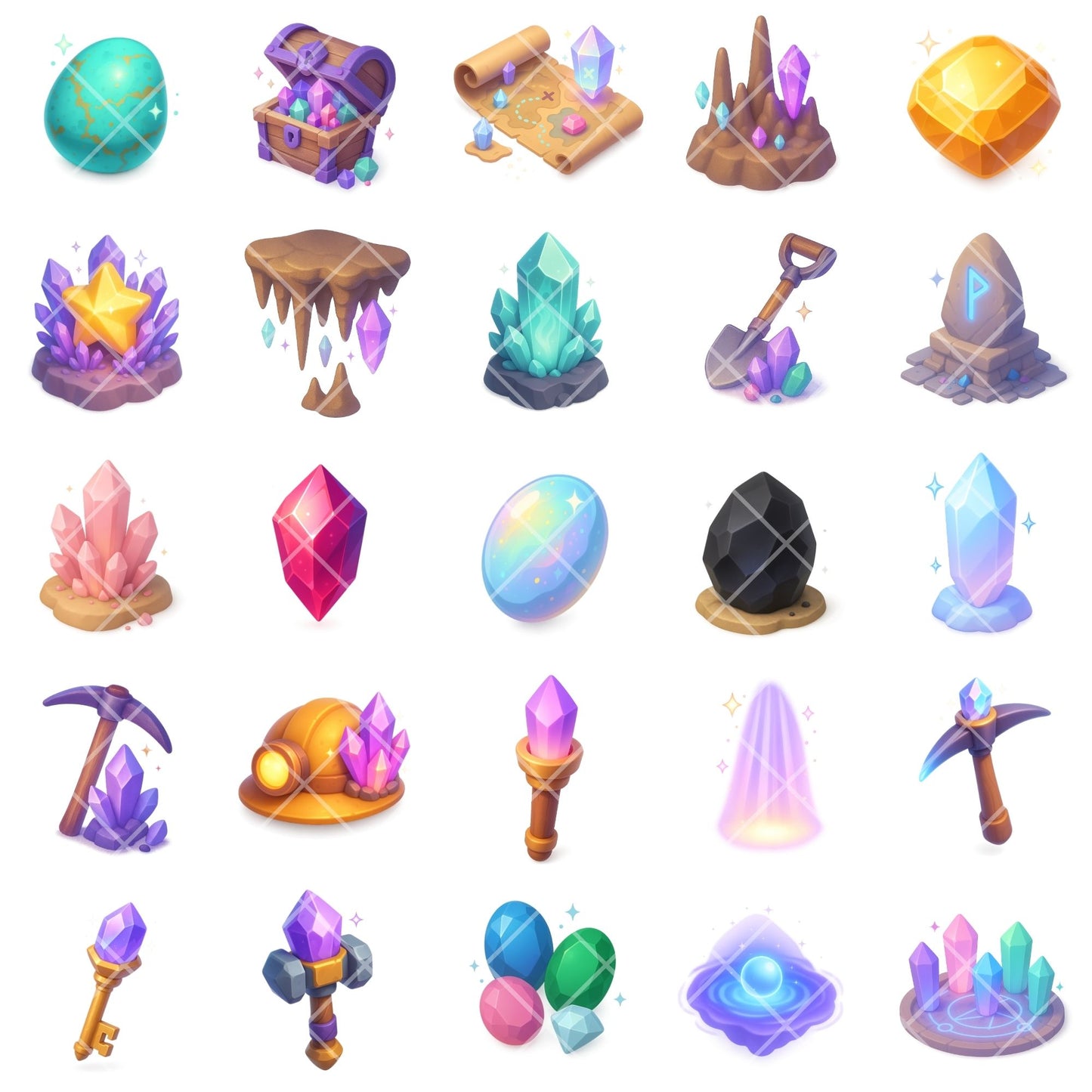 Crystal Cave Clipart, 3D Gemstones PNG, Fantasy Minerals Alchemy Art, Enchanted Crystals & Caves Set (65 PNG)
