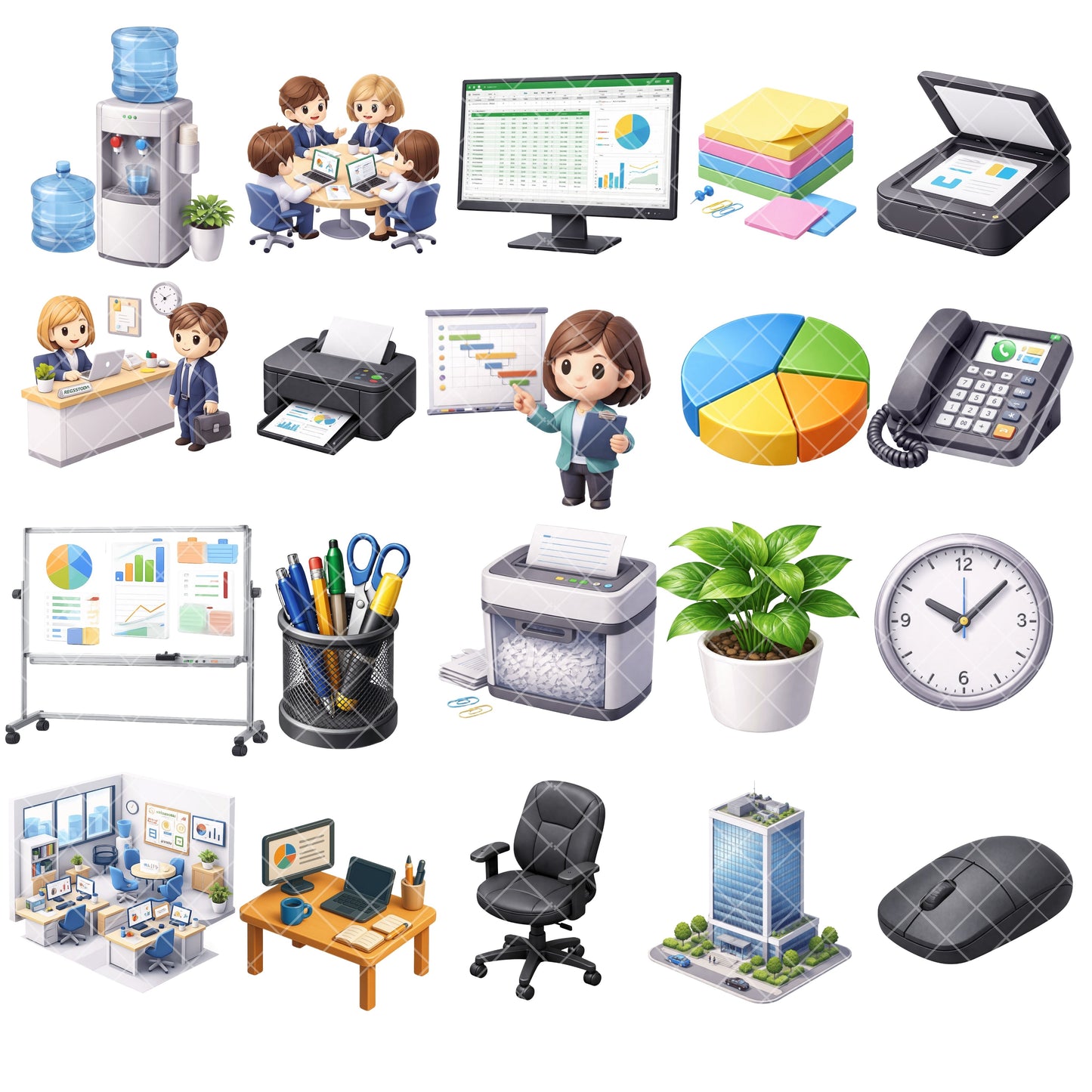 Office Worker PNG Clipart Bundle, Cute Business People & Office Supplies, Commercial Use Clipart, Digital Planner Graphics, 48 PNG