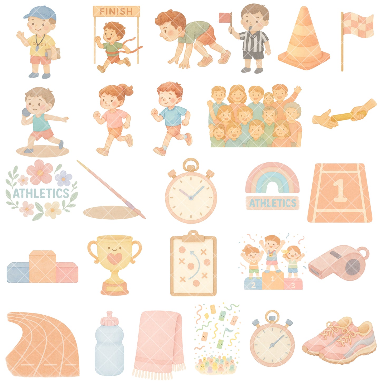 Track and Field Watercolor Clipart PNG | Kids Athletics Sports Day Graphics | School PE Race Art | Running Jumping Clipart