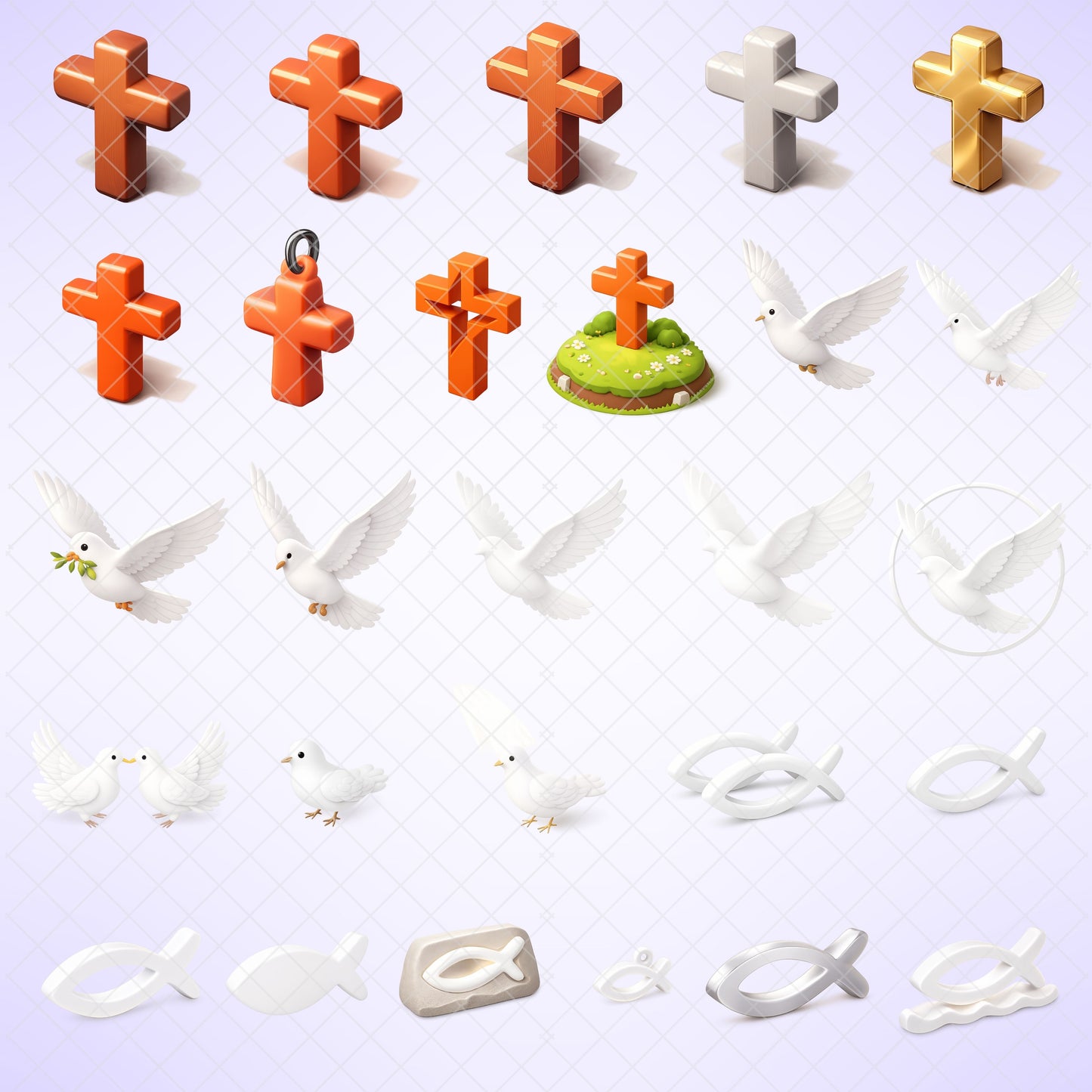 Christian Symbols Clipart Bundle – 60 PNG Files | Faith-Based 3D Clipart for Church, Sunday School & Bible Crafts