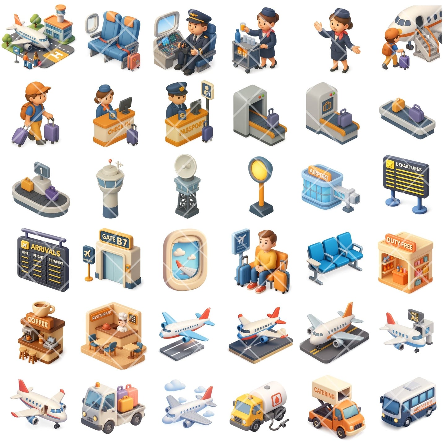 Airport Travel Clipart PNG | Aviation Illustrations | Airplane & Airport Graphics | Travel Planner Clipart | Commercial Use