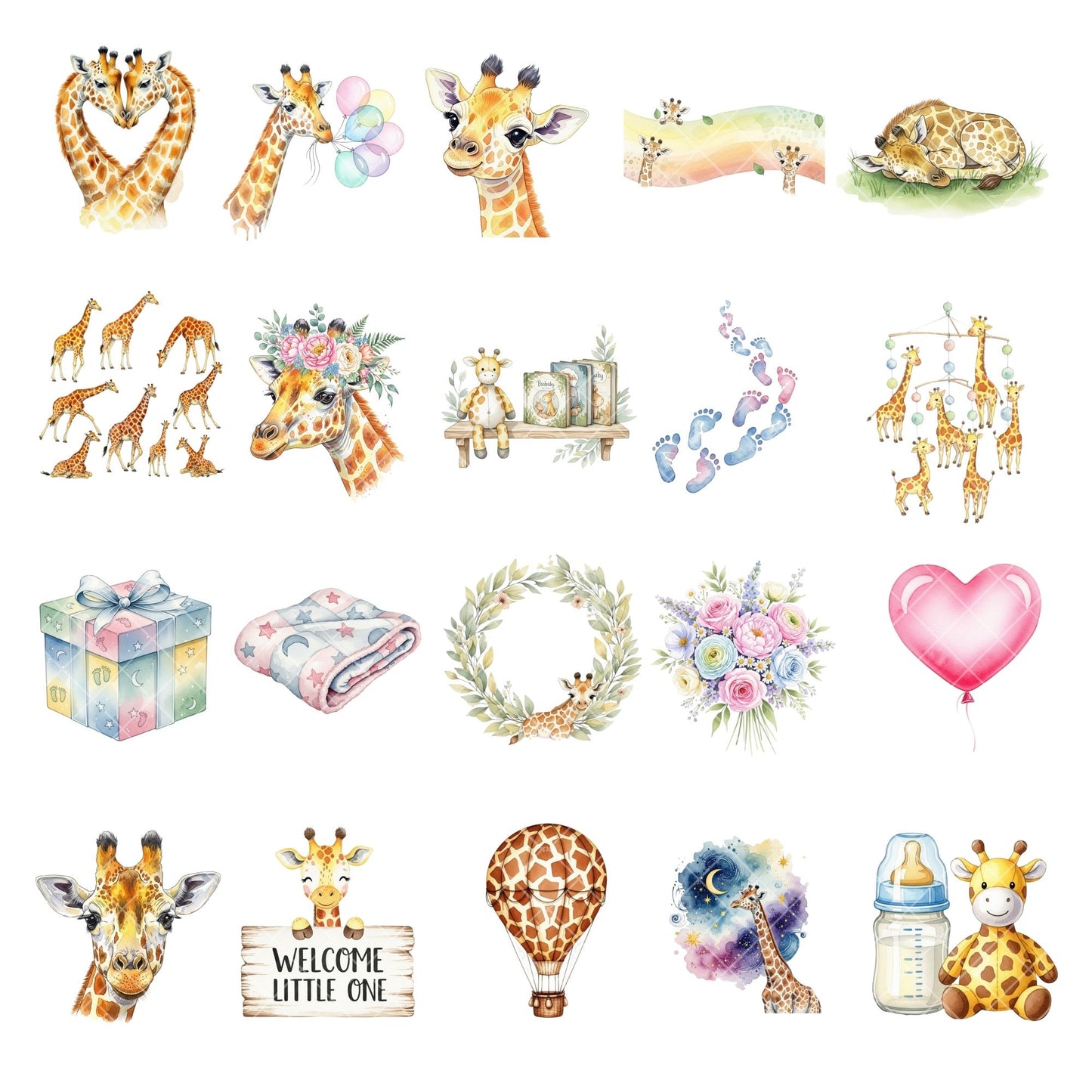 Giraffe Watercolor Clipart PNG | Safari Animal Clipart | Baby Giraffe Nursery Art | Safari PNG Set | Commercial Use