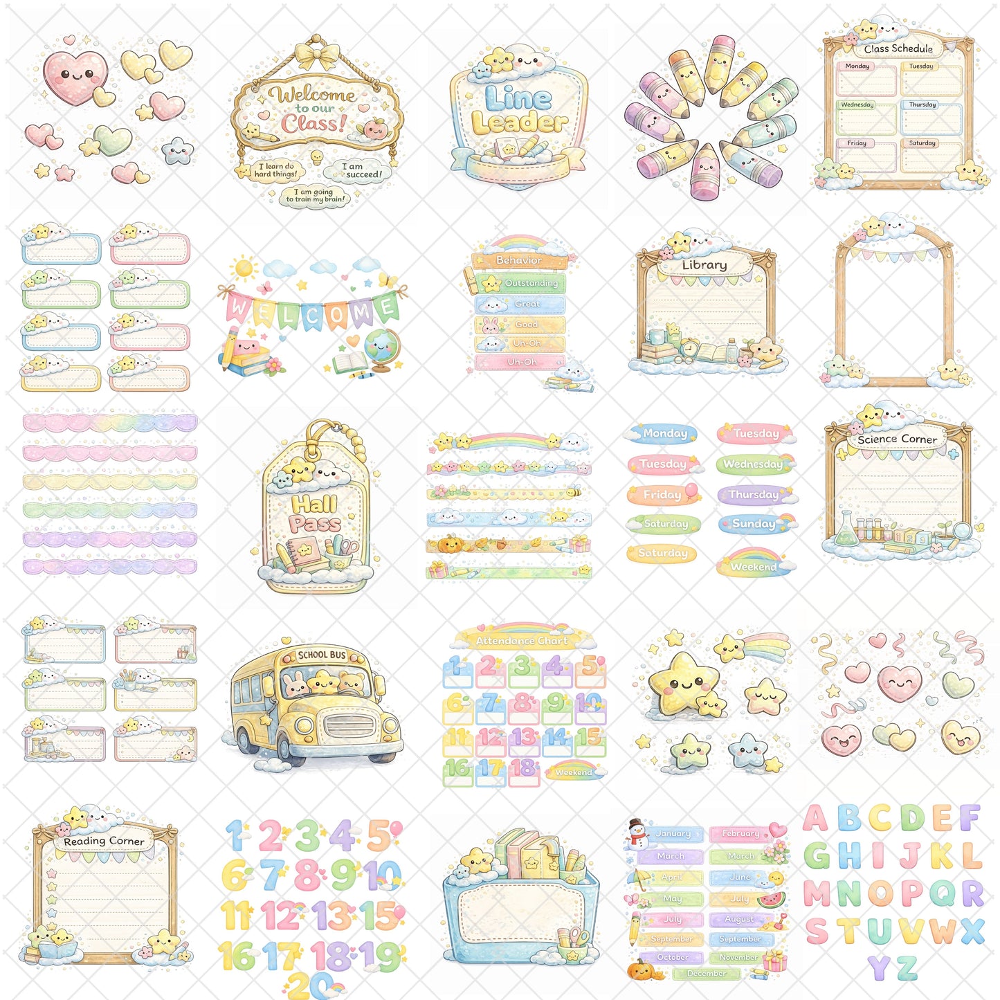 Kawaii Classroom Decor Clipart – 55 3D School PNGs | Teacher Printables, Bulletin Board, Labels & Signs