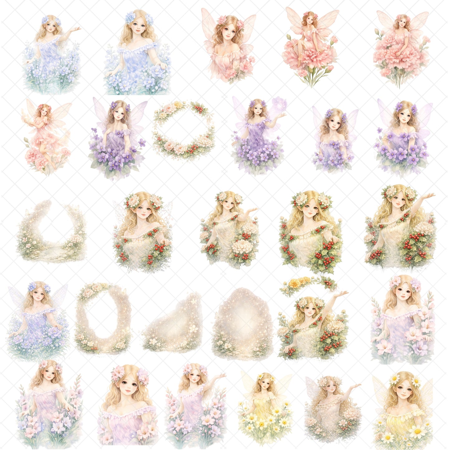 Birth Flower Fairy Clipart – 54 Watercolor PNGs for All 12 Months – Zodiac Floral Fairies, Birthday & Nursery Art