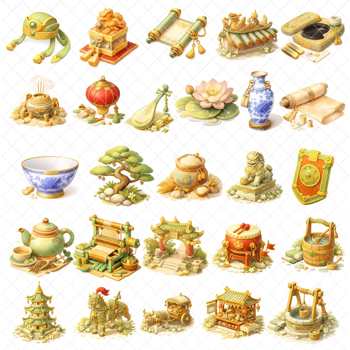 Ancient China Clipart Bundle – 3D Historical Chinese PNG, Classroom & History Graphics, Culture & Traditions Art, 55 PNG