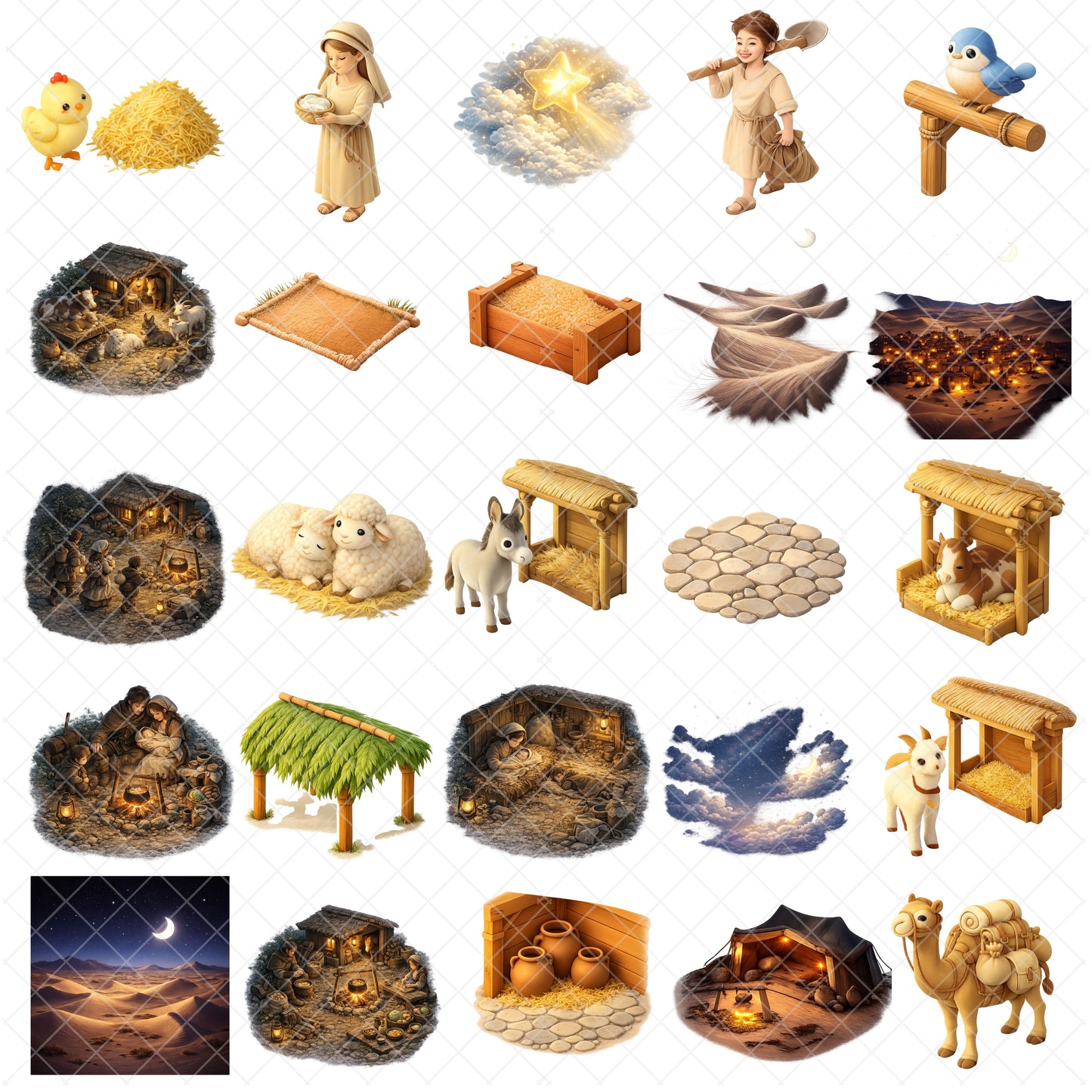 Nativity 3D Clipart Set – 50 Christmas Bible Story PNGs for Sunday School & Christian Crafts