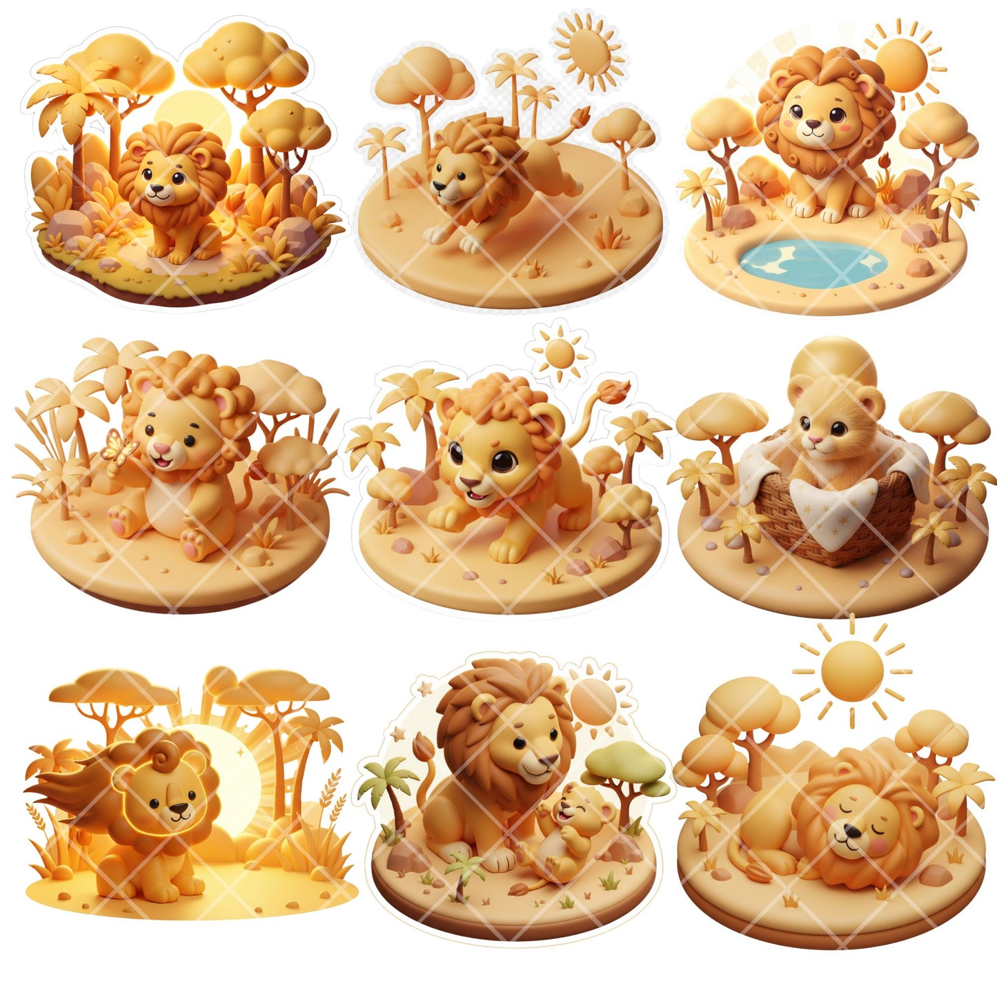 3D Safari Animal Clipart – Cute Lion PNG Bundle | Nursery Art, Baby Shower, Jungle Animals (50 Files)