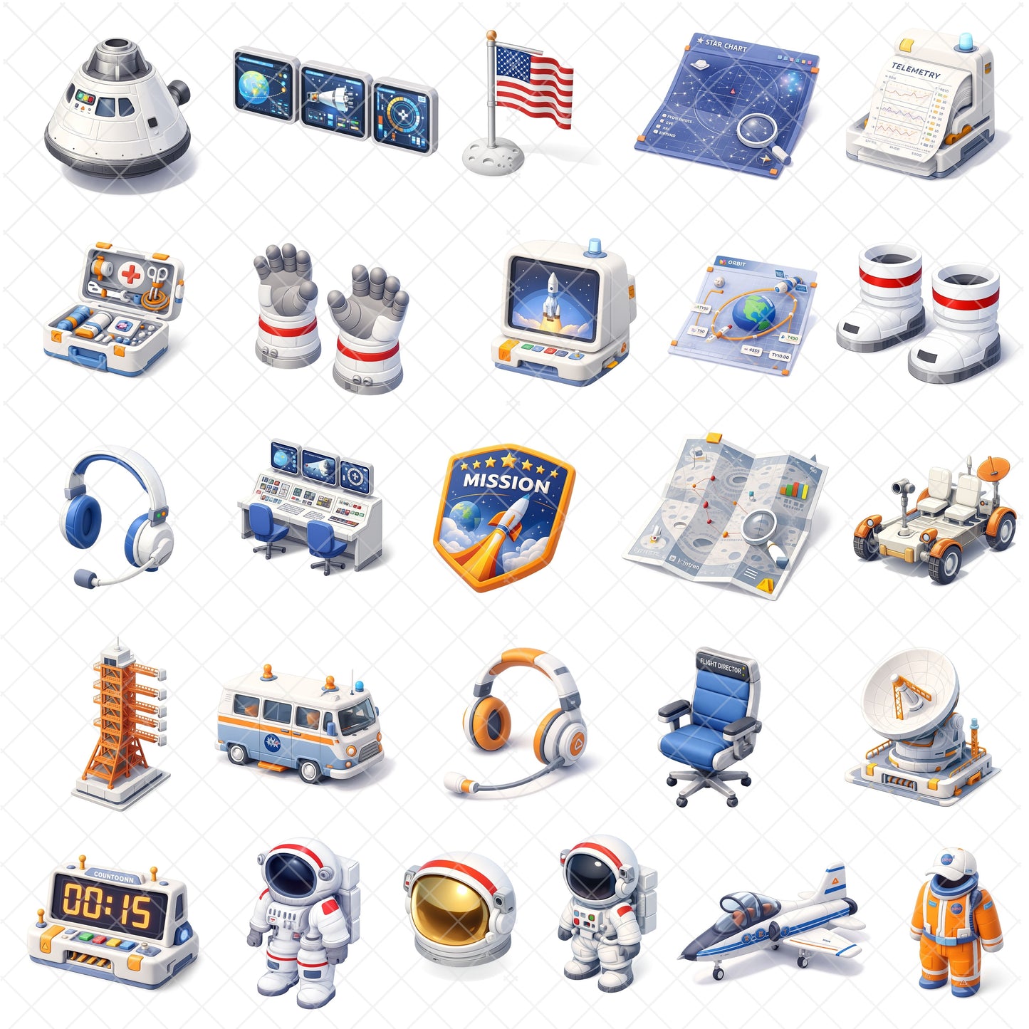 Space Race Clipart Bundle – 3D Astronaut & Rocket PNG, NASA Space Graphics, STEM Classroom Art, Satellites & Moon Lander, 53 PNG