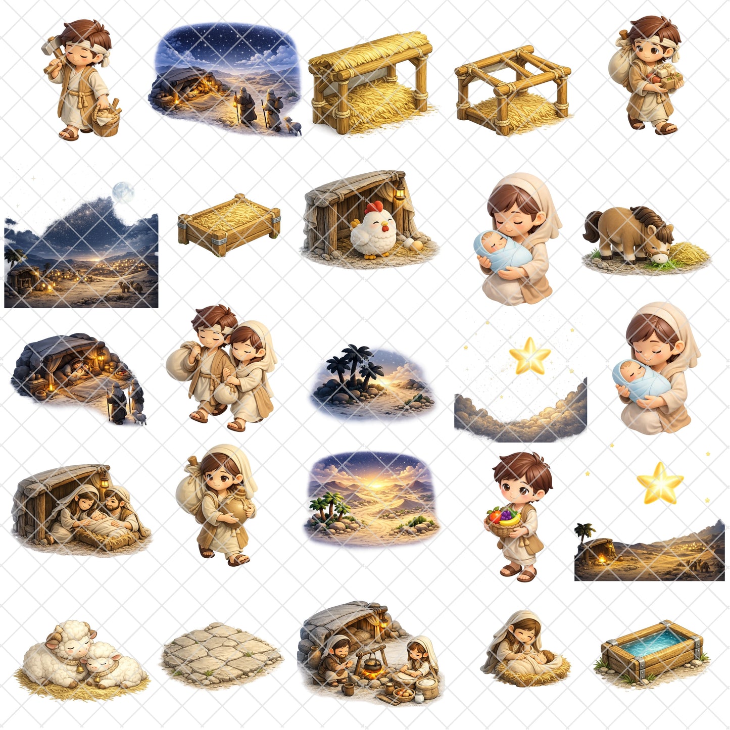 Nativity 3D Clipart PNG Bundle – 50 Christmas Bible Scene Graphics for Sunday School & Church