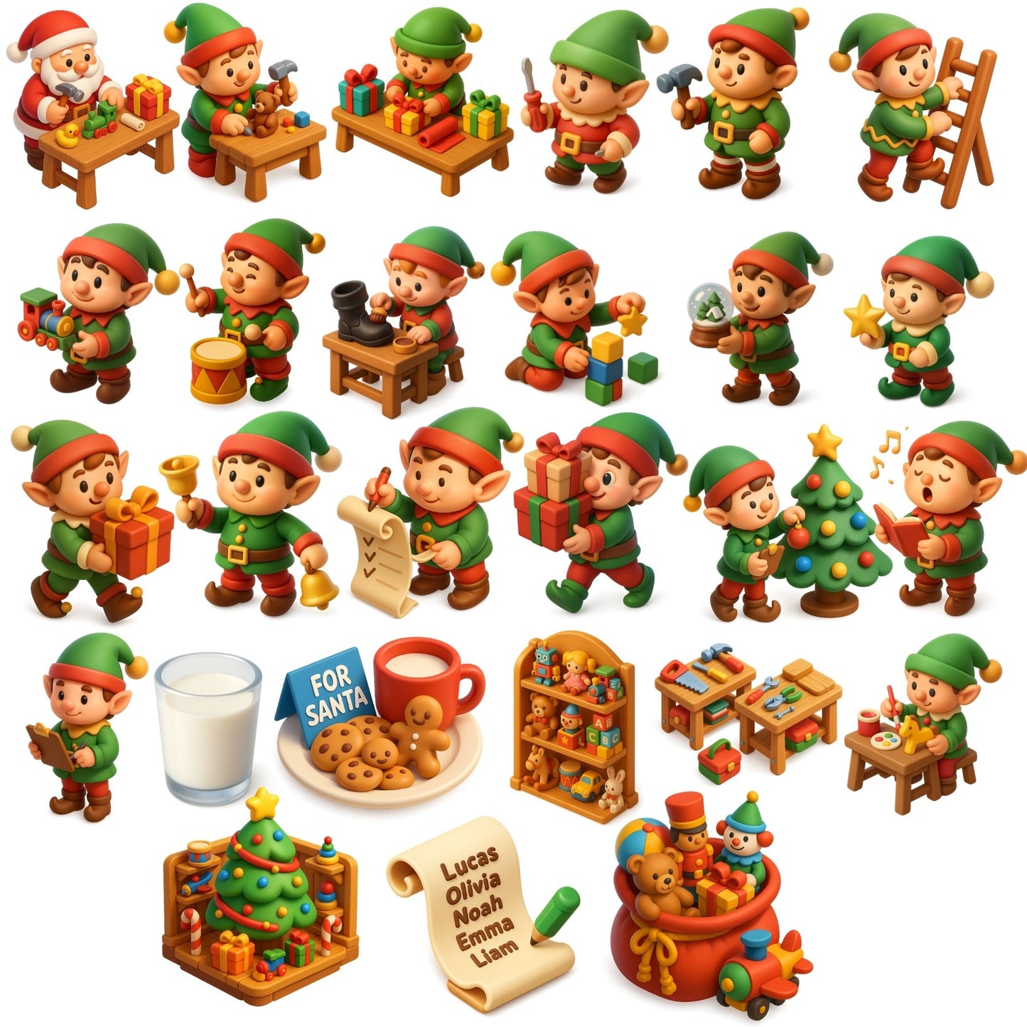 Santa’s Workshop 3D Clipart – Elves, Toys & Christmas PNG Bundle (55 Files)