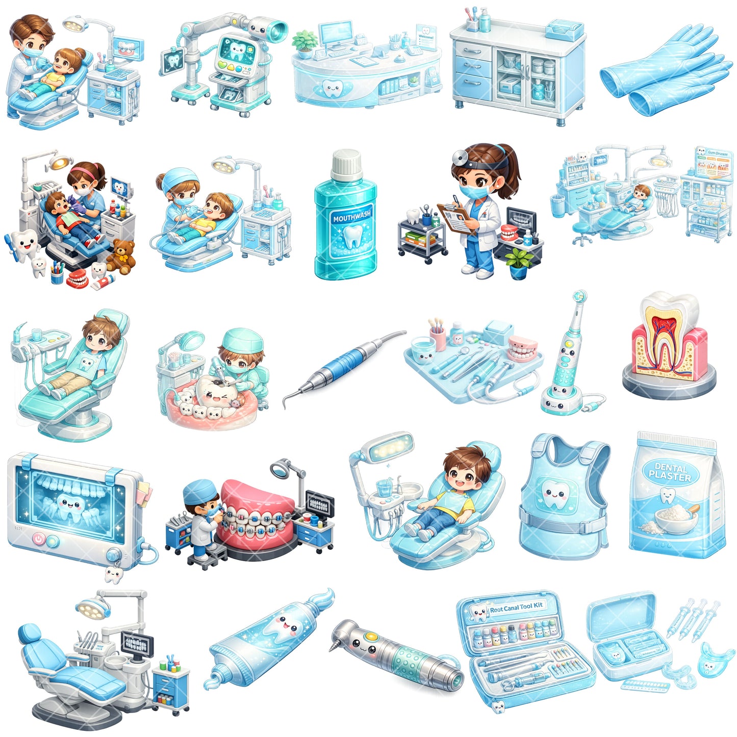 Dentist 3D Clipart Bundle – Dental Tools & Kids Dentist PNG (49 Files) – Oral Health Graphics, Classroom & Dental Office Decor