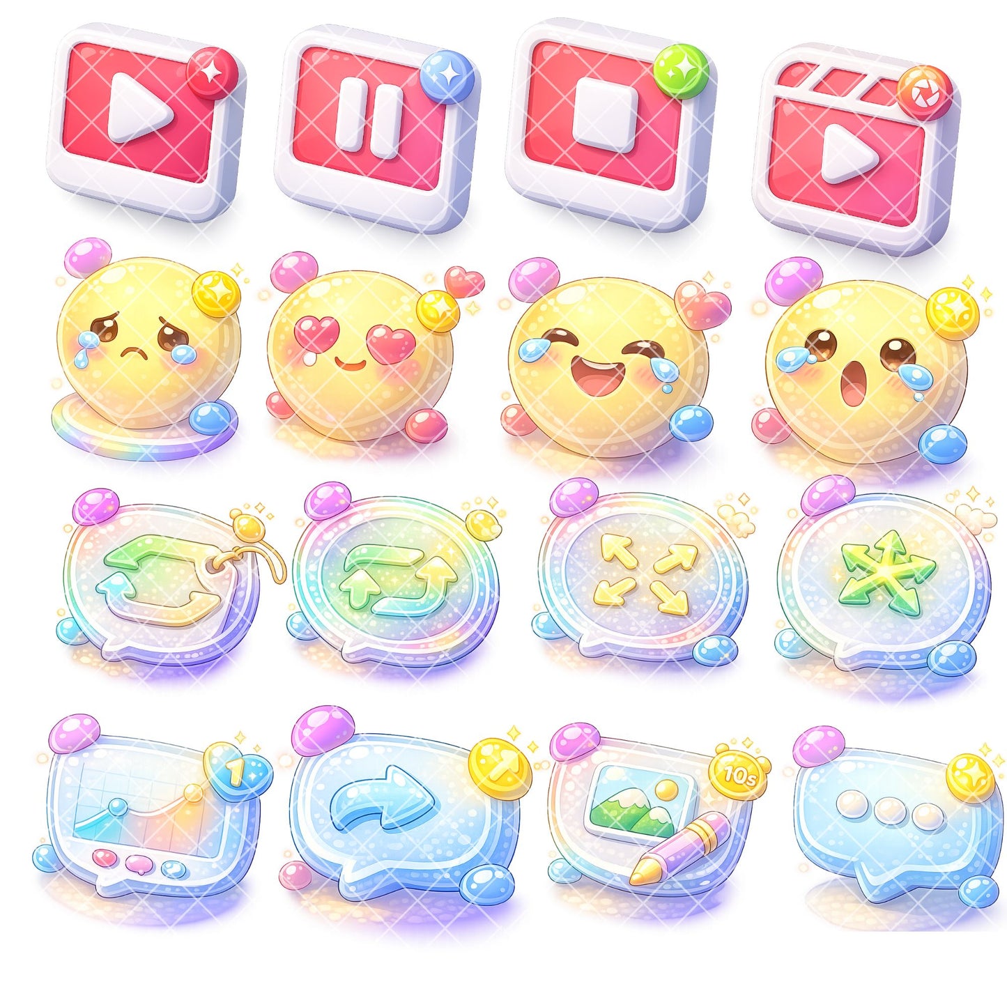 Kawaii Social Media Icons Clipart | 3D Cute UI Buttons PNG | Stream Overlay Graphics | YouTube TikTok Instagram Assets | Content Creator Bundle