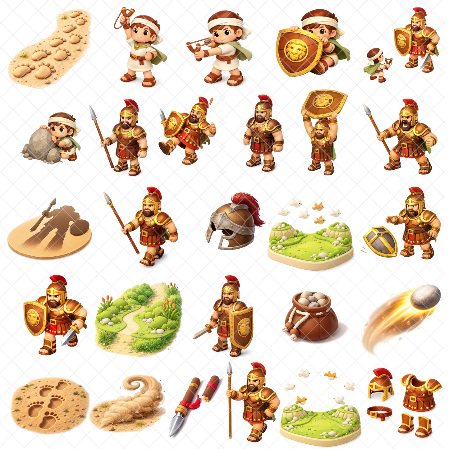 David and Goliath 3D Clipart PNG Bundle – 57 Bible Story Graphics for Sunday School & Kids Ministry