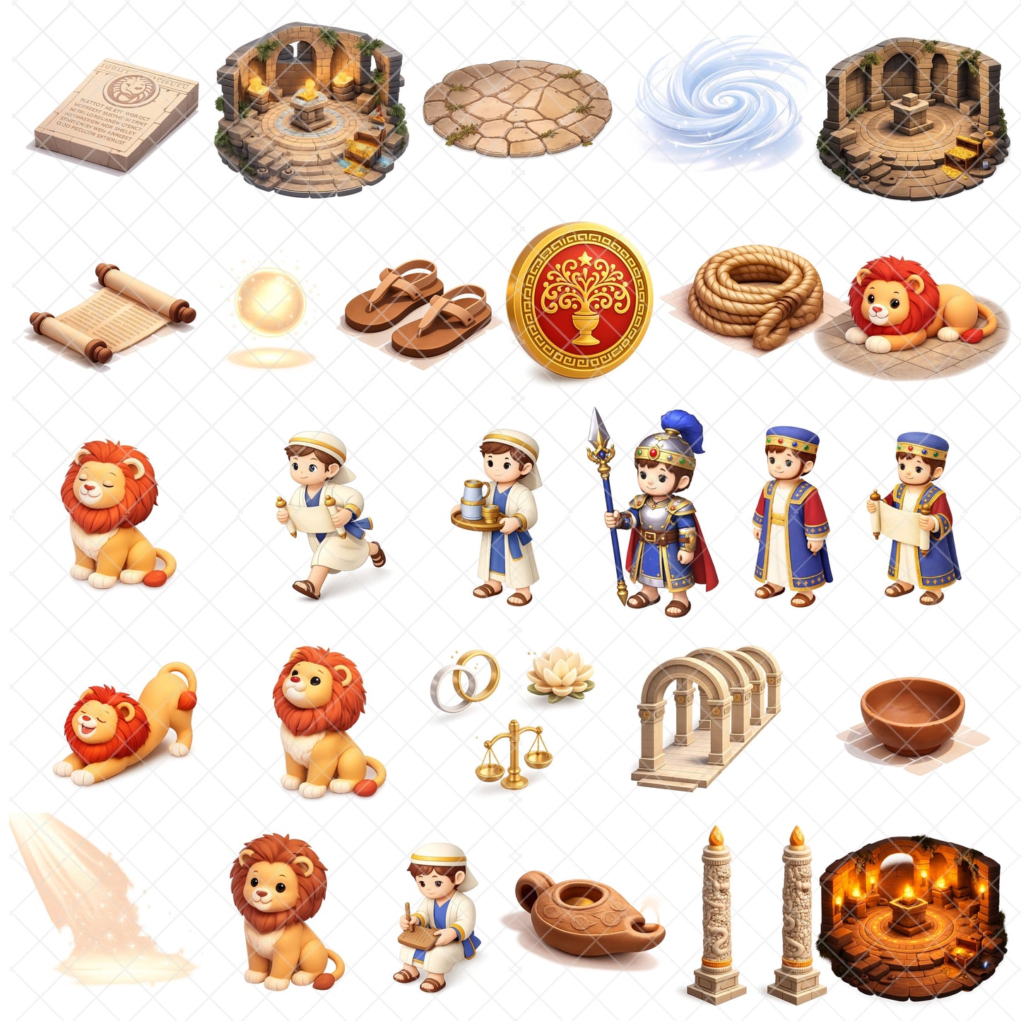 Daniel and the Lions Clipart Bundle – 3D Bible Story PNG, Christian Kids Graphics, Sunday School Art, Faith Lesson Clipart, 60 PNG