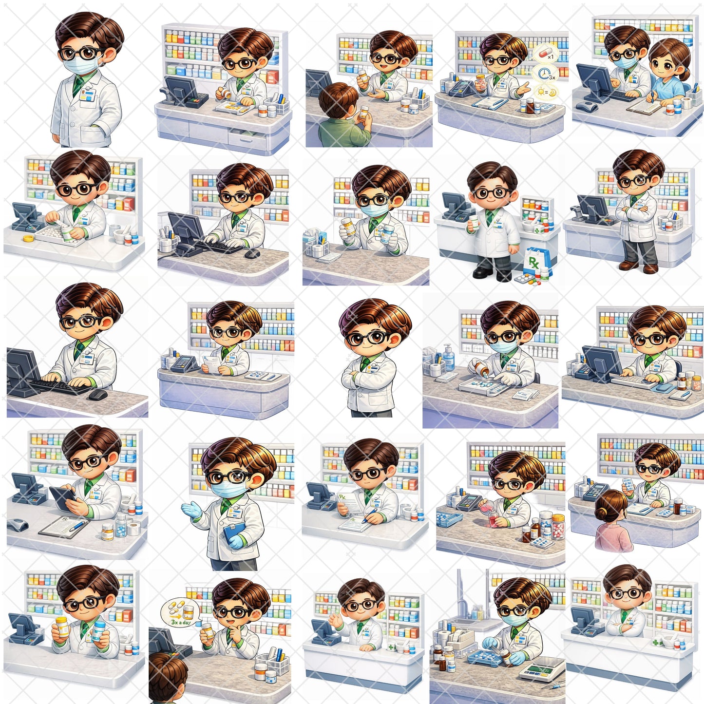 Pharmacist 3D Clipart PNG Bundle – 55 Pharmacy Scene Graphics for Healthcare, Education & Branding