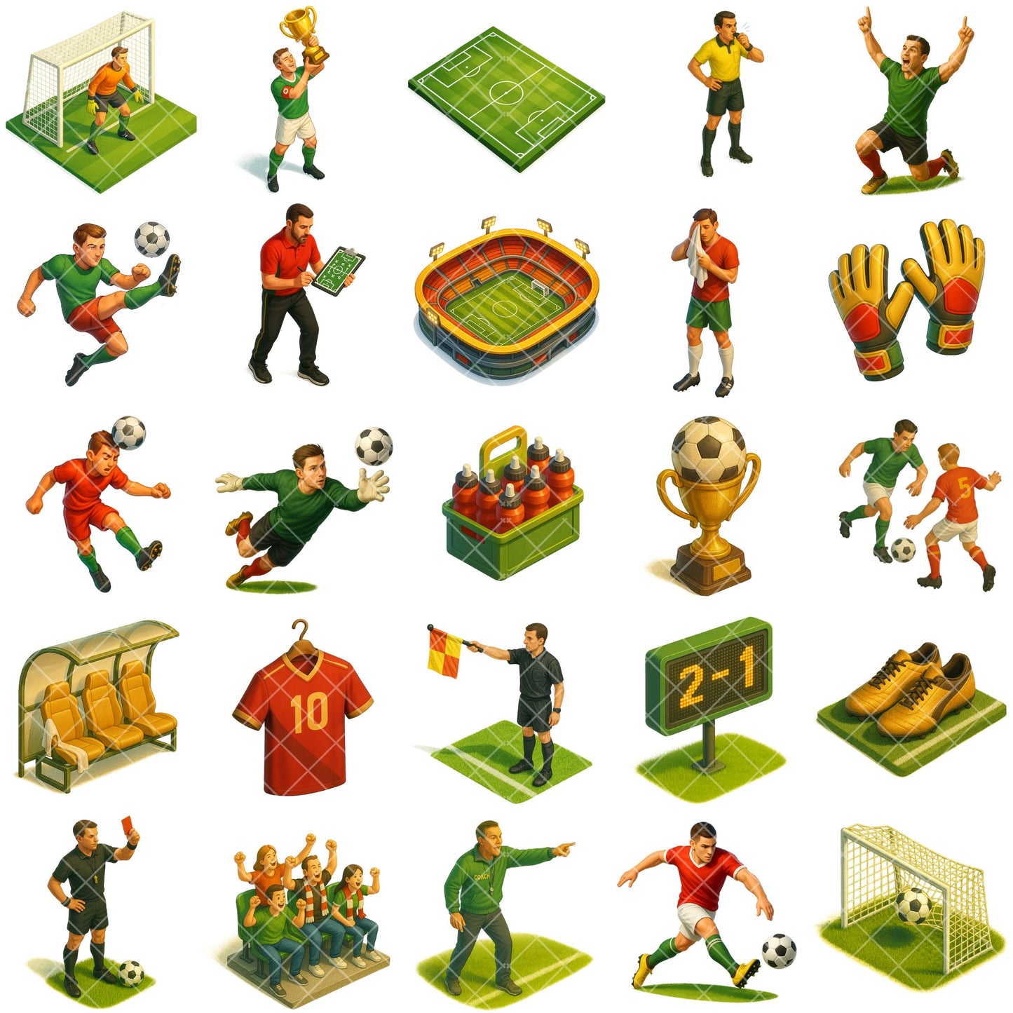 Soccer 3D Clipart PNG | Football Isometric Players & Fans | World Cup Clipart | Sports PNG Bundle | Commercial Use