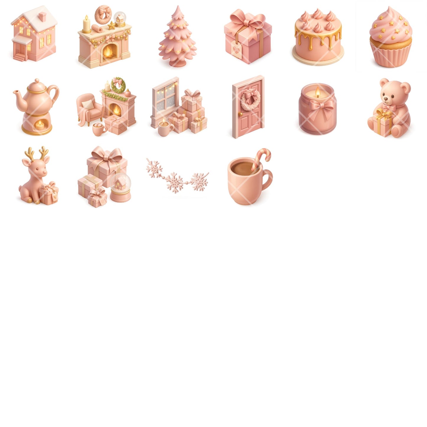 Pink Christmas Clipart PNG | Pastel Holiday Decor | Pink Christmas Aesthetic | Feminine Xmas Clipart | Commercial Use