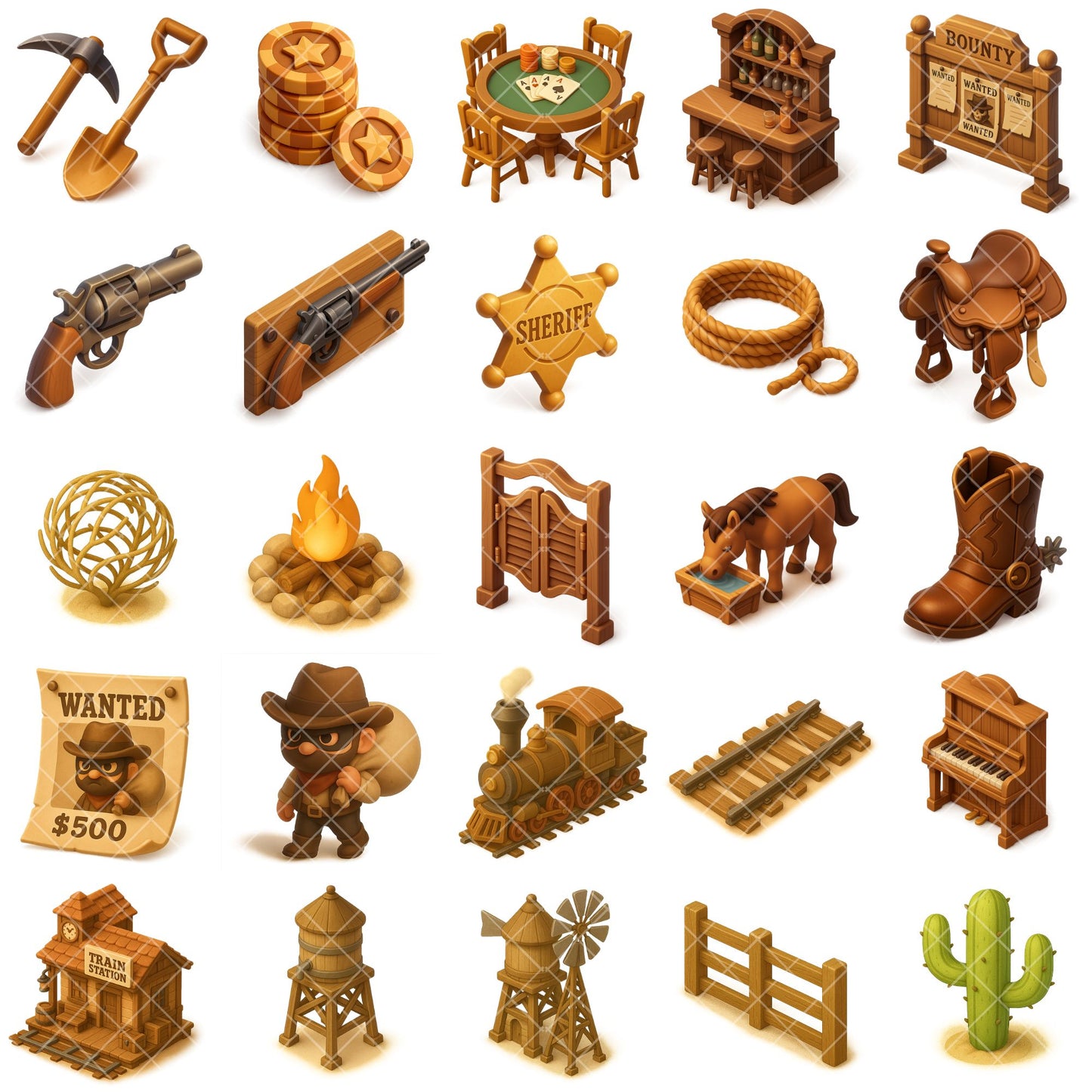 Wild West Clipart PNG – Cowboy Town, Horses & Western Props | Western Illustrations Bundle (68 Files)