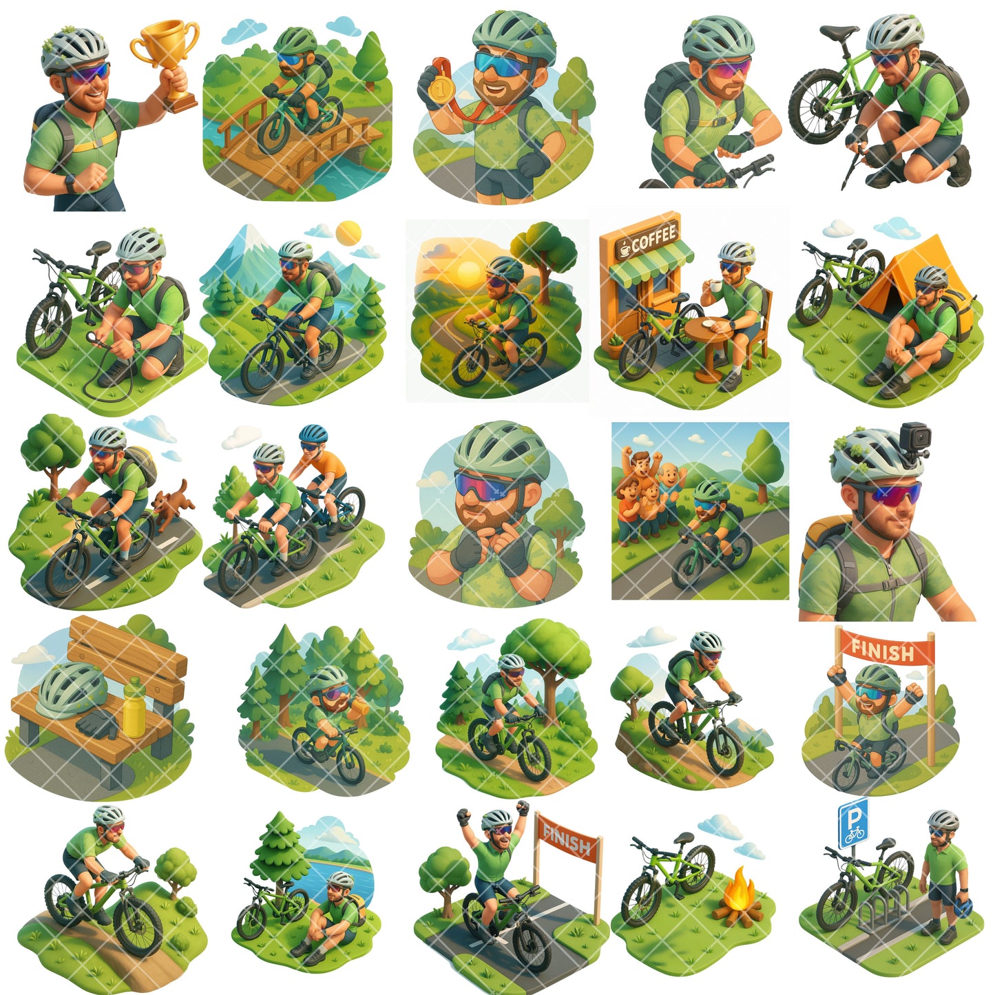 Cycling Adventure 3D Clipart PNG | Outdoor Biking, Camping & Race Graphics | Fitness Sports Isometric Art | Commercial Use