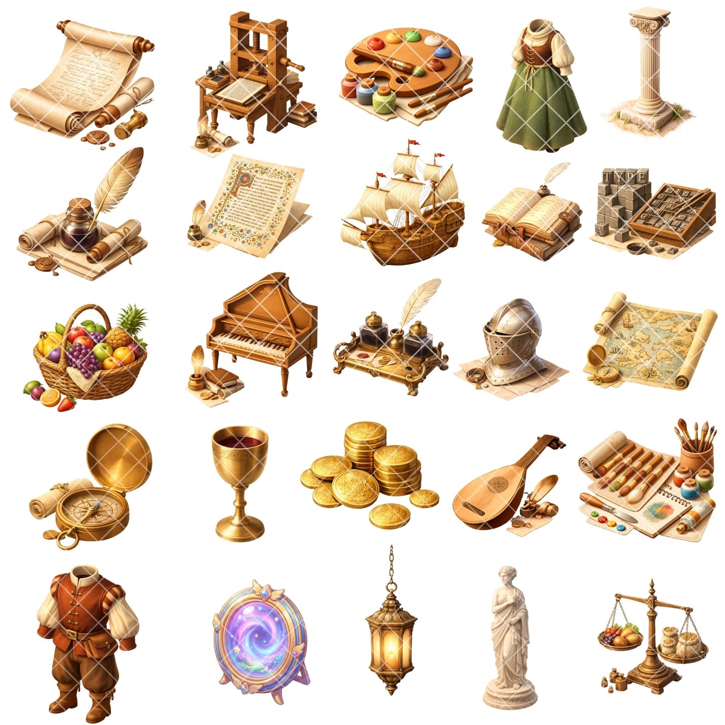 Renaissance Europe 3D Clipart – 57 Medieval PNG Files – Castles, Knights, Ships & Historical Graphics