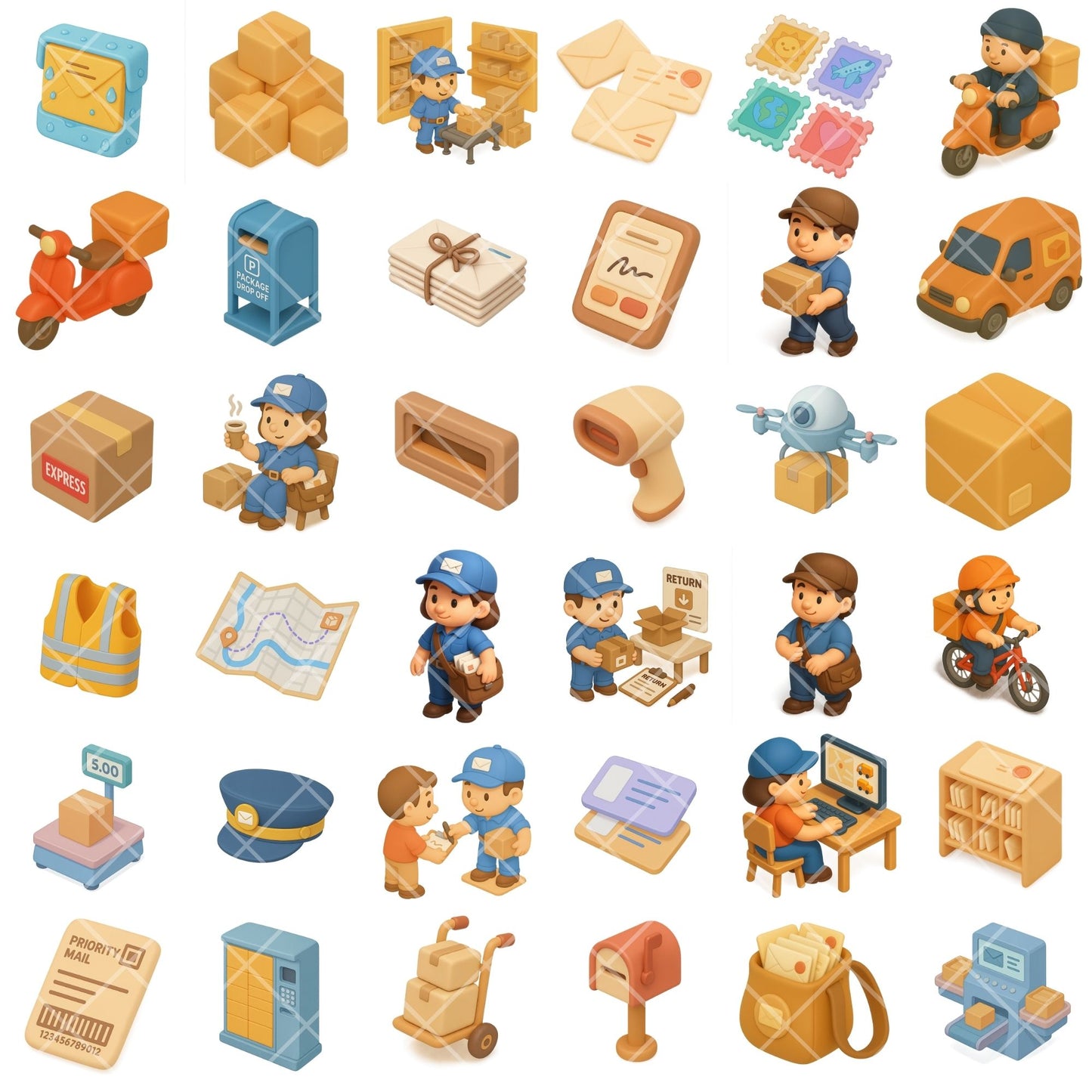 Mail Carrier Clipart Bundle, Cute Delivery PNG Icons, Courier & Shipping Graphics for Small Business