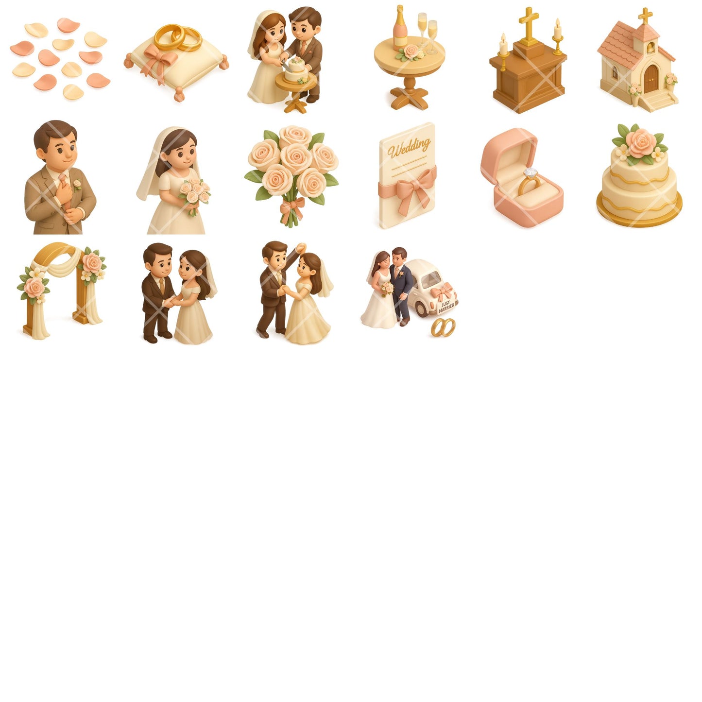 Wedding Clipart PNG | Romantic Bride & Groom Illustrations | Wedding Invitation Art | Love & Marriage PNG | Commercial Use