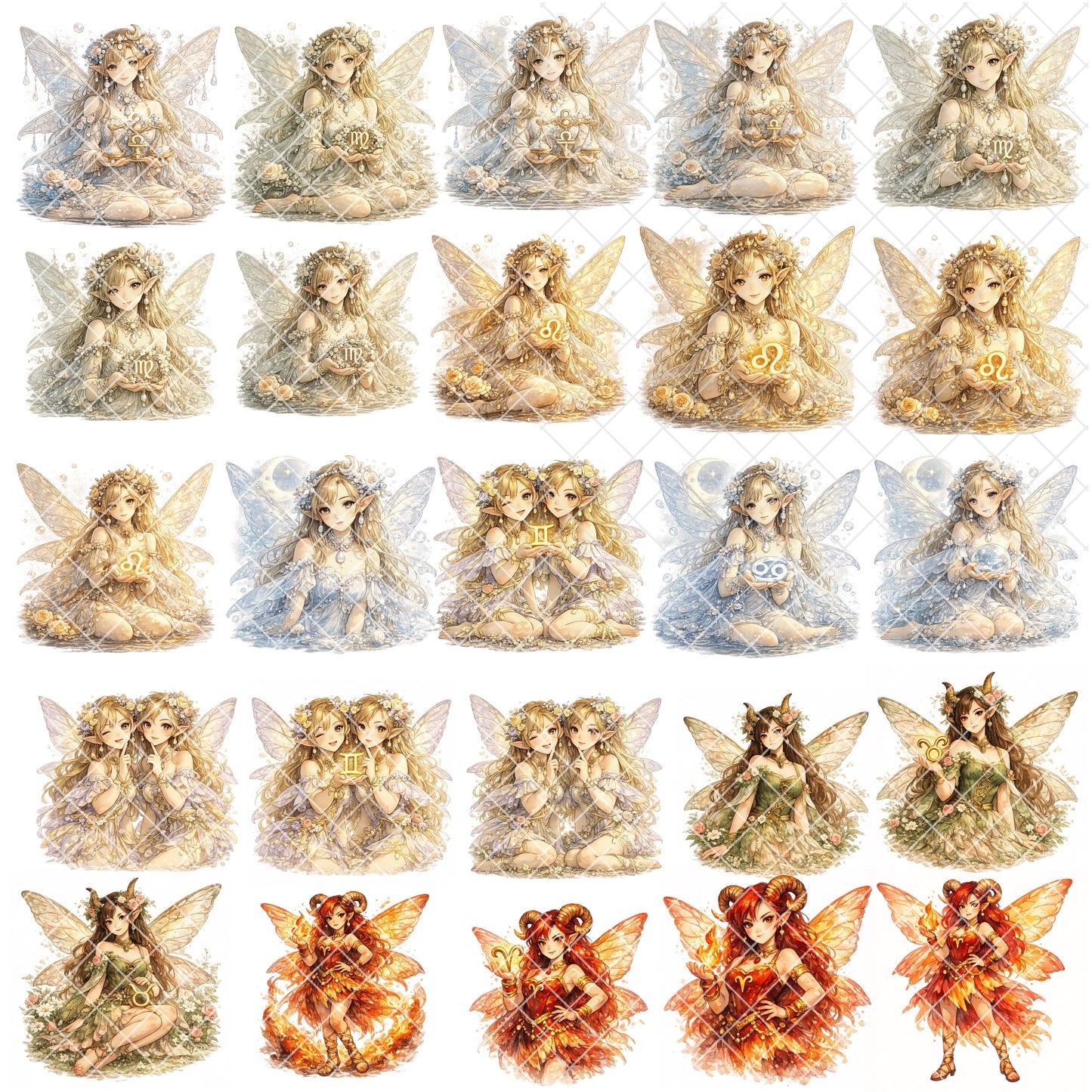 Fairy Zodiac Watercolor Clipart – 55 PNG Files | Astrology Fairies, Horoscope Art, Mystic Celestial Illustrations