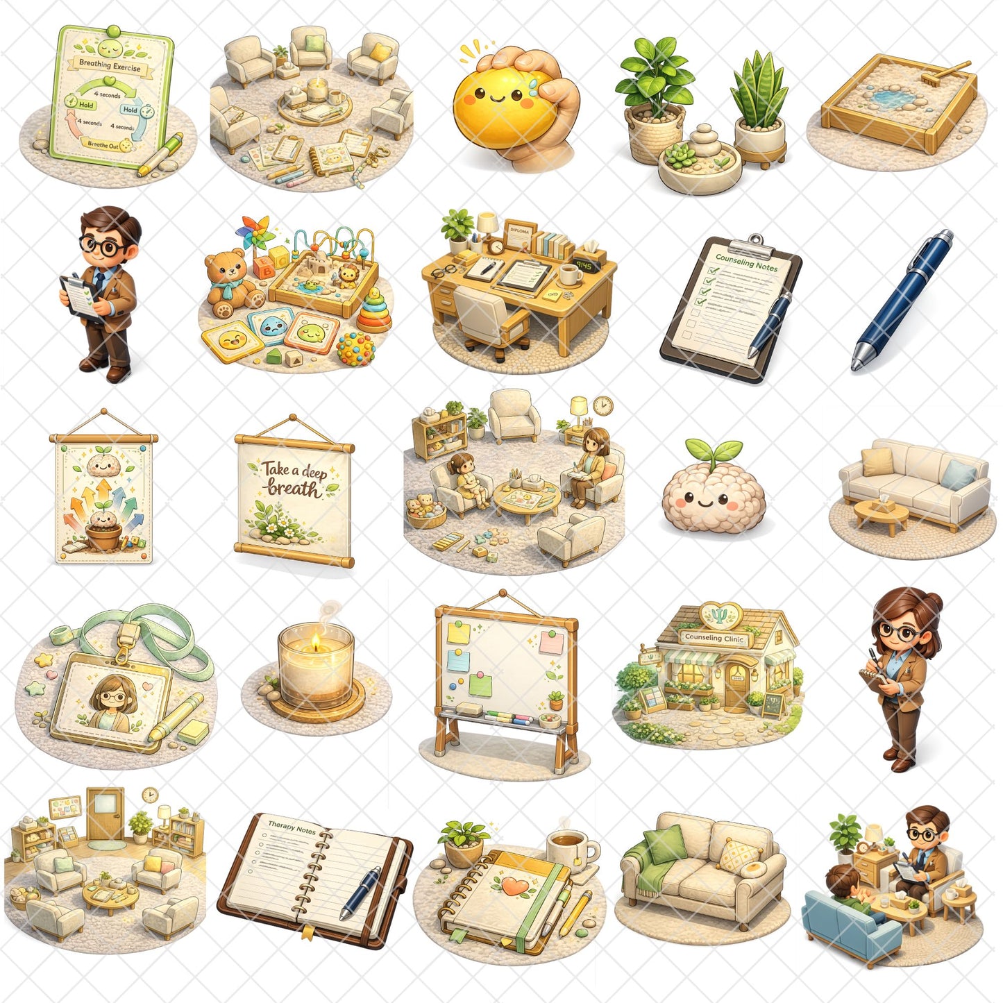 Counselor Psychologist 3D Clipart PNG Bundle – 44 Mental Health & Therapy Office Graphics