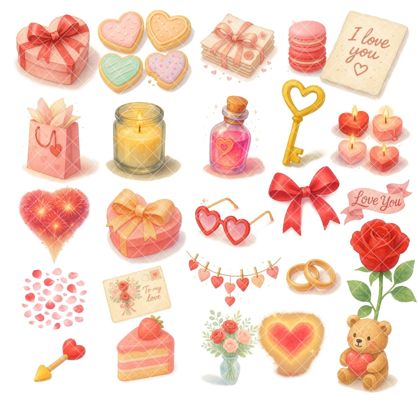 Valentines Watercolor Clipart – Love Letters & Hearts PNG | Romantic Wedding, Anniversary & Valentine Art (59 Files)