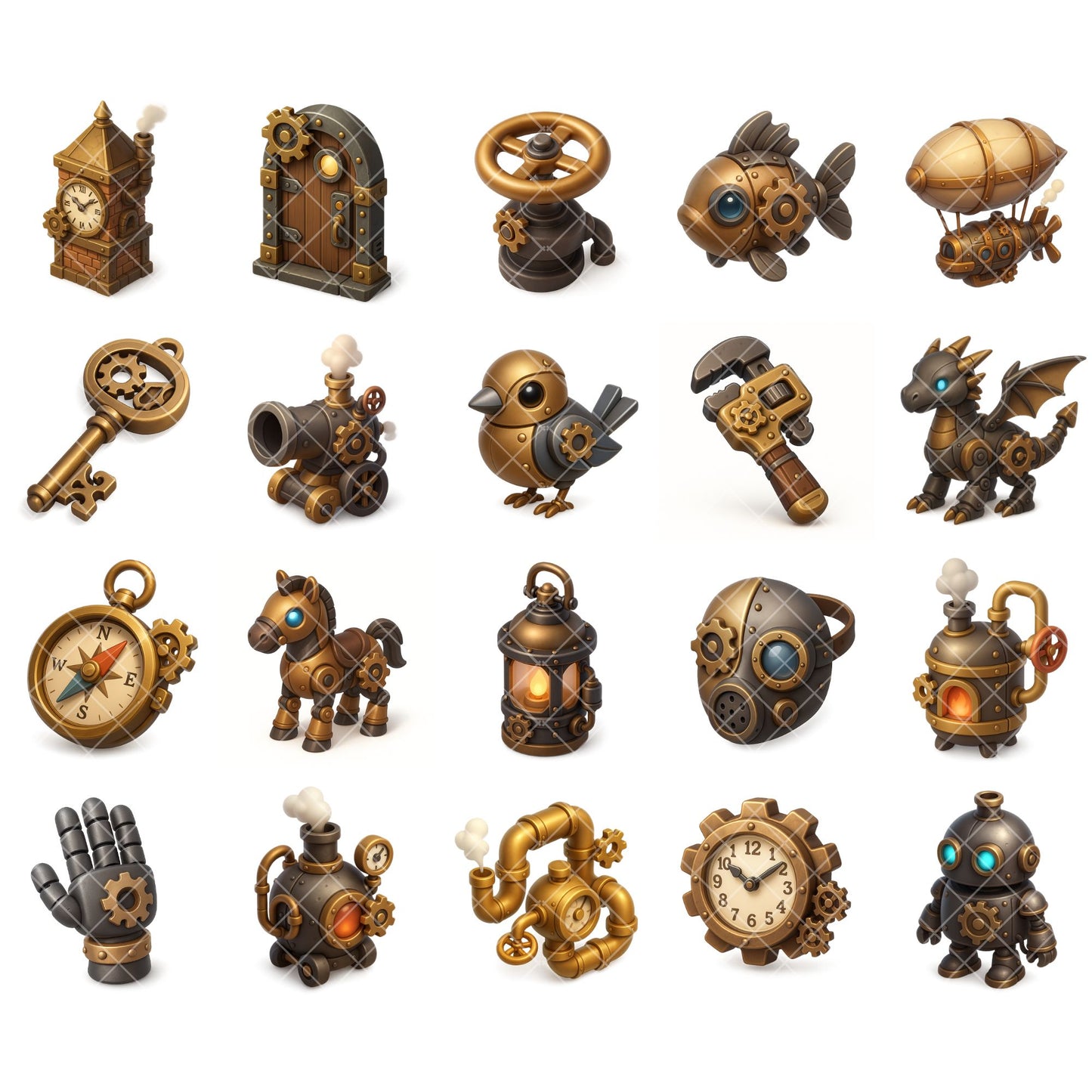 Steampunk Clipart PNG – Robots, Airships & Gears | Vintage Industrial 3D Steampunk Art (52 Files)