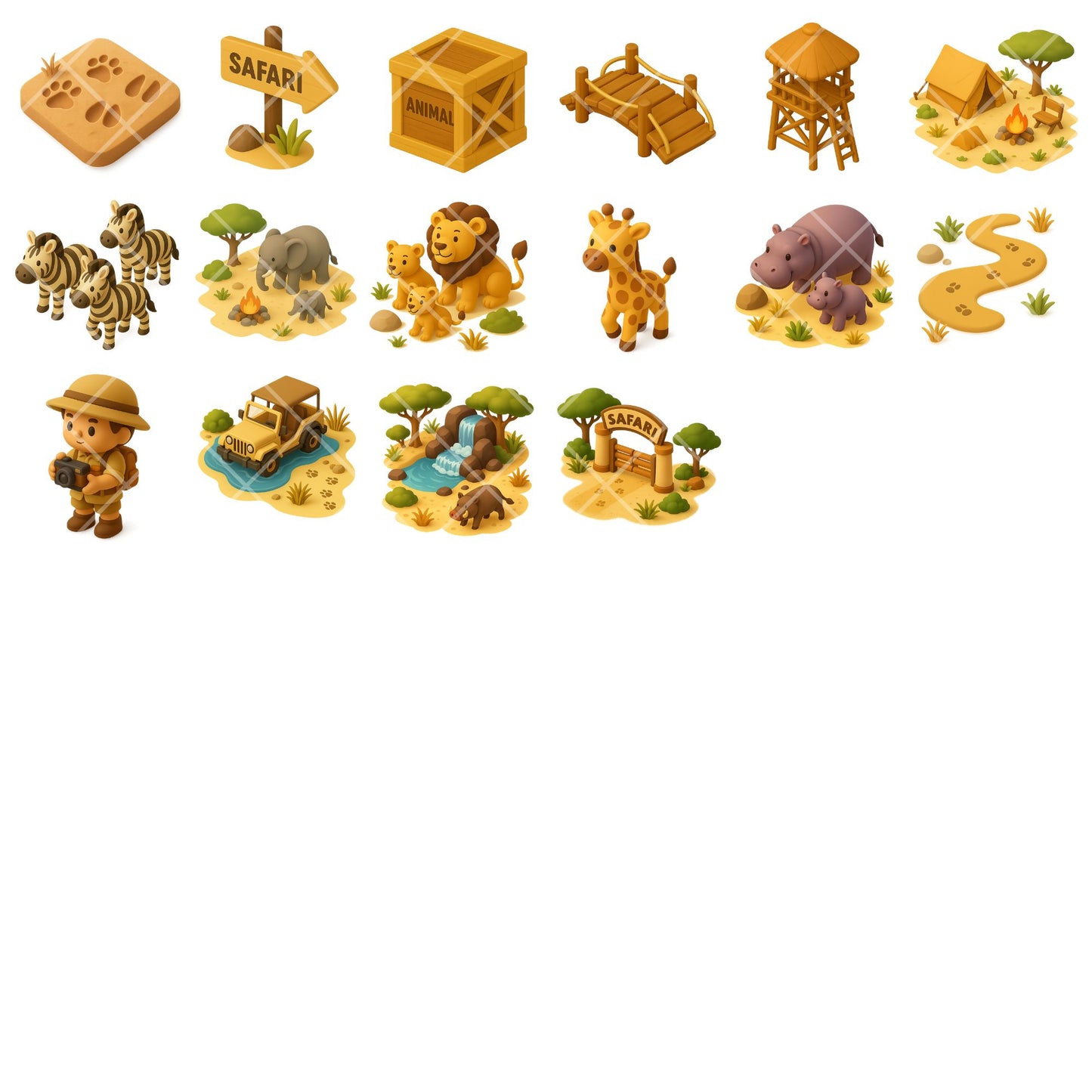 Safari Animals 3D Clipart PNG | Jungle Adventure Isometric Set | Safari Nursery Art | Kids Jungle Clipart | Commercial Use