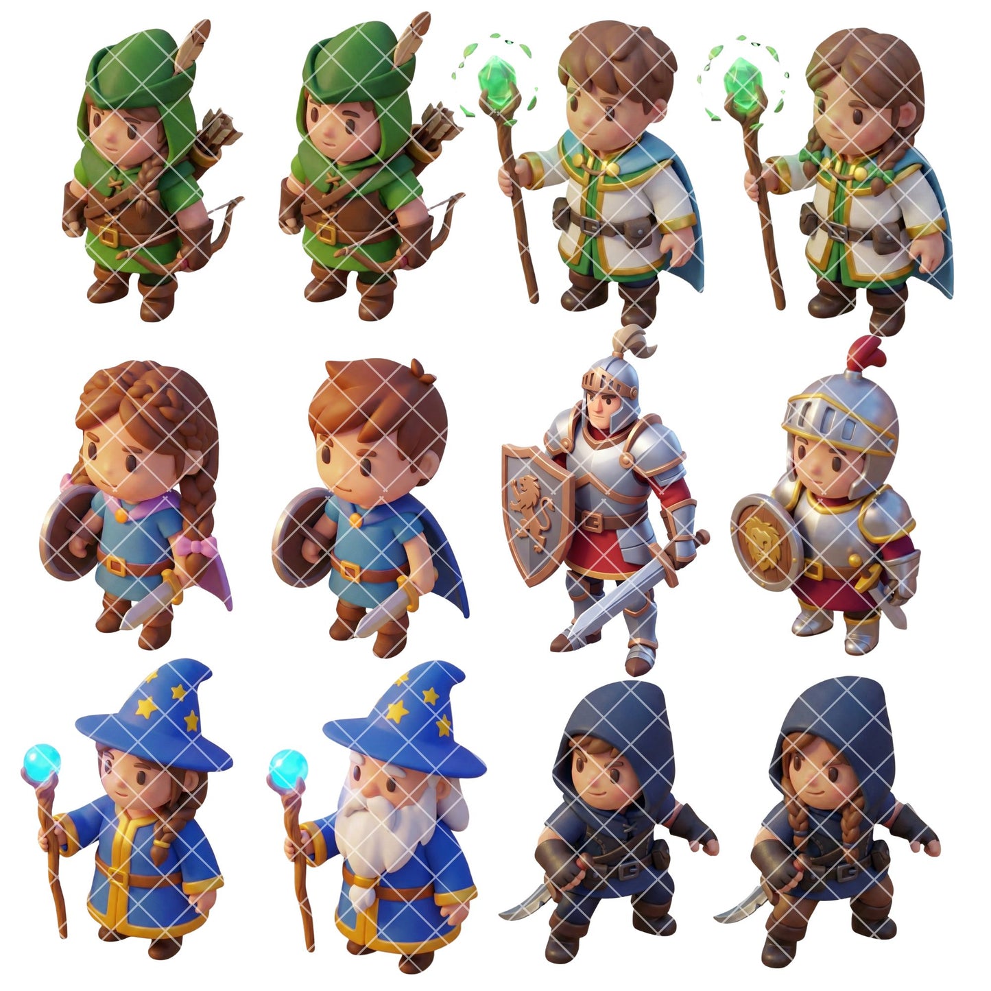 Cartoon Fantasy Characters 3D Clipart PNG Bundle – 50 Wizards, Dragons, Knights & Kids for Storytelling