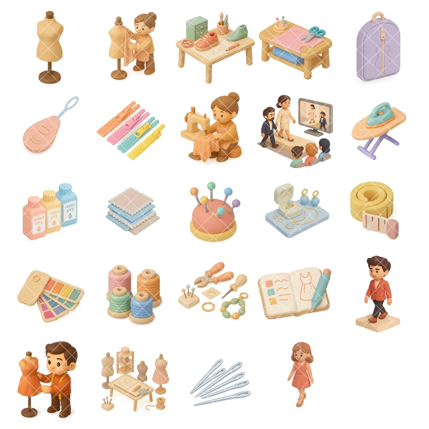 Fashion Designer Clipart Bundle, Sewing PNG Graphics, Tailor & Dressmaking Icons for Planners