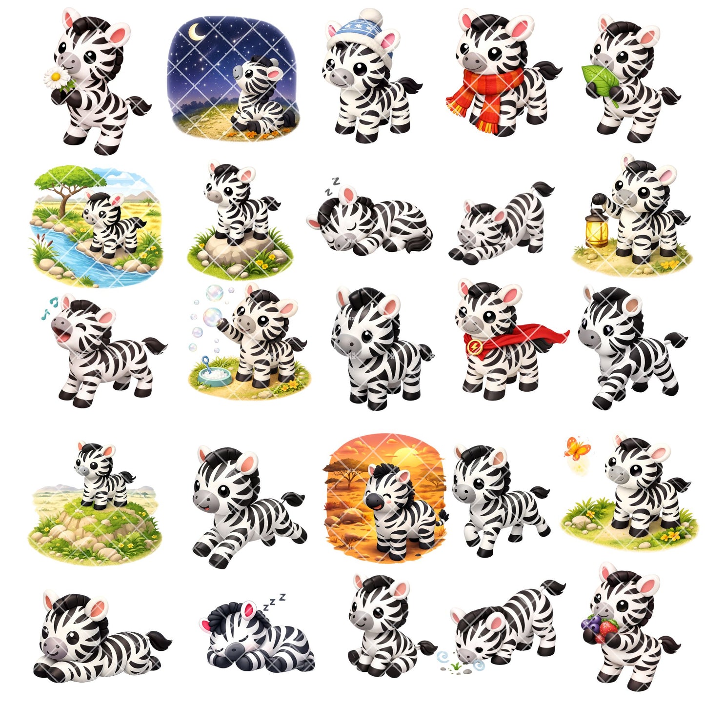 Zebra 3D Clipart – 43 Baby Zebra PNG Files – Cute Safari Jungle Animal Graphics for Nursery & Sublimation